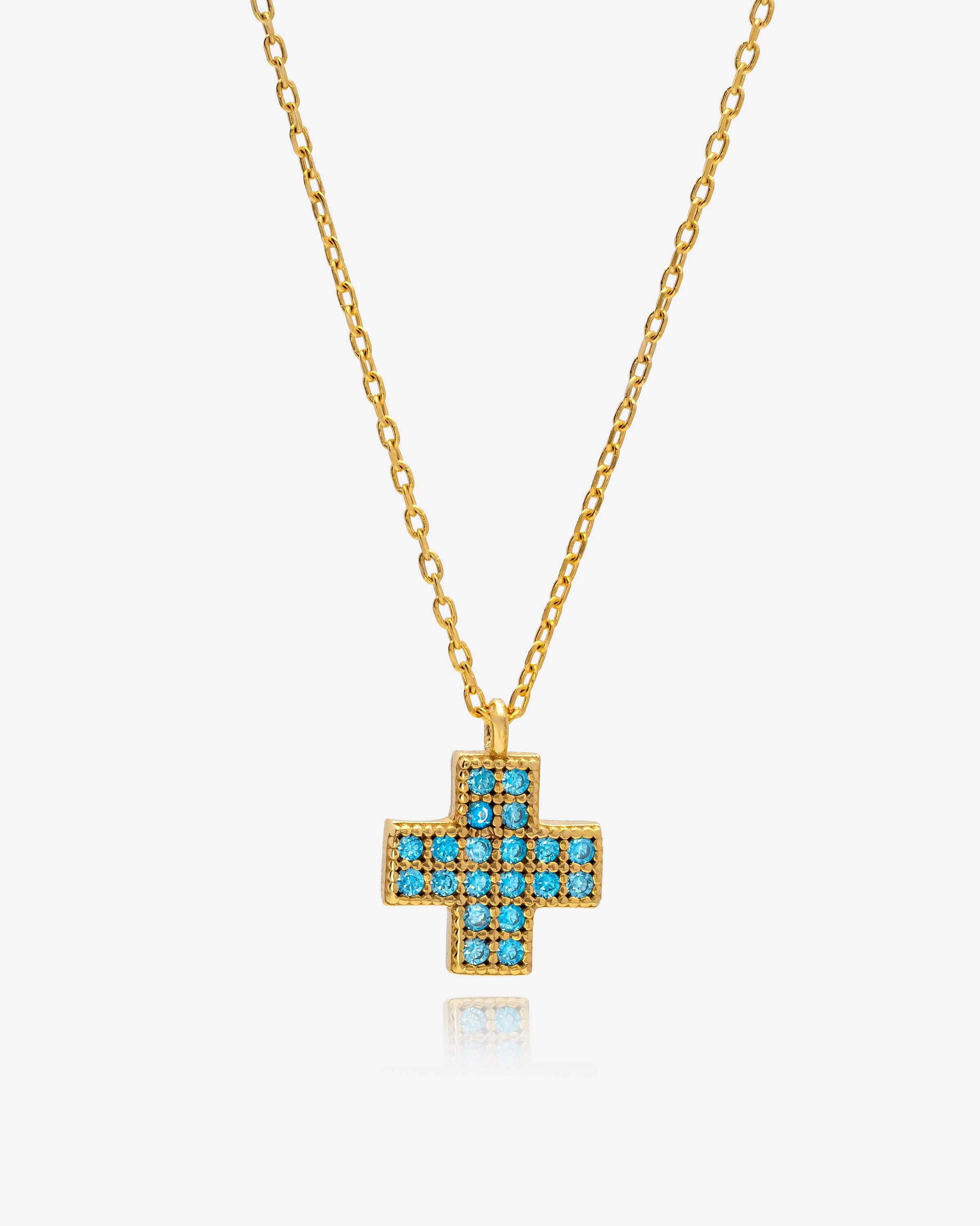 Sparkling Blue Cross Necklace - Sterling Silver