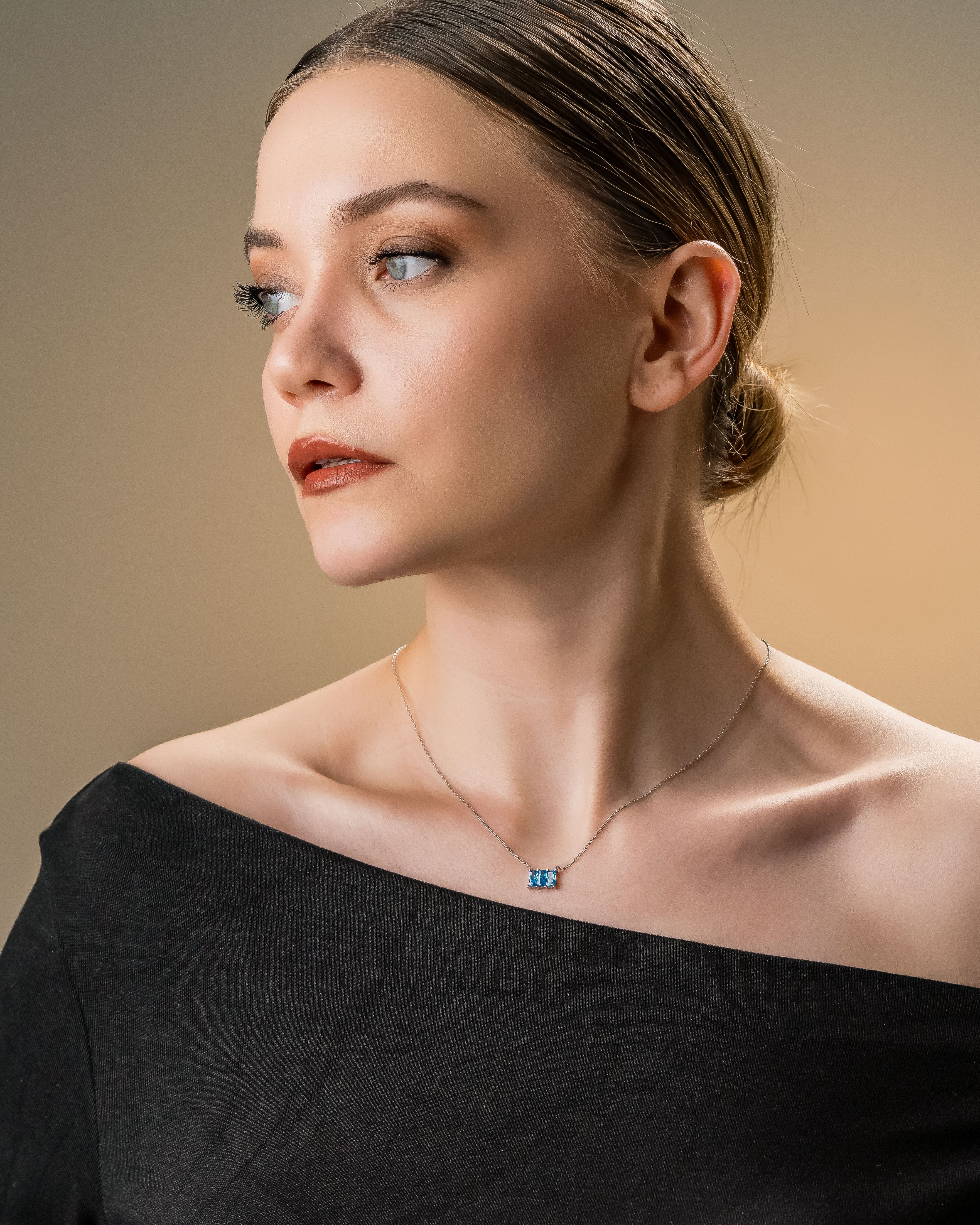 Baguette Cut Birthstone Necklace - Sterling Silver