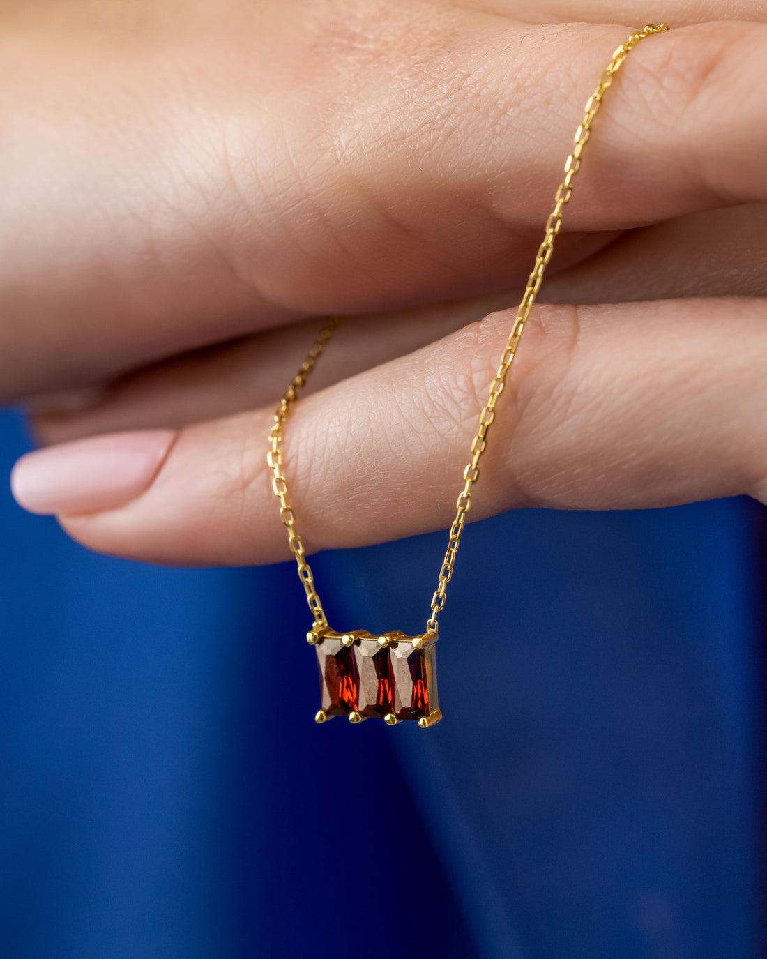 Baguette Cut Birthstone Necklace - Sterling Silver