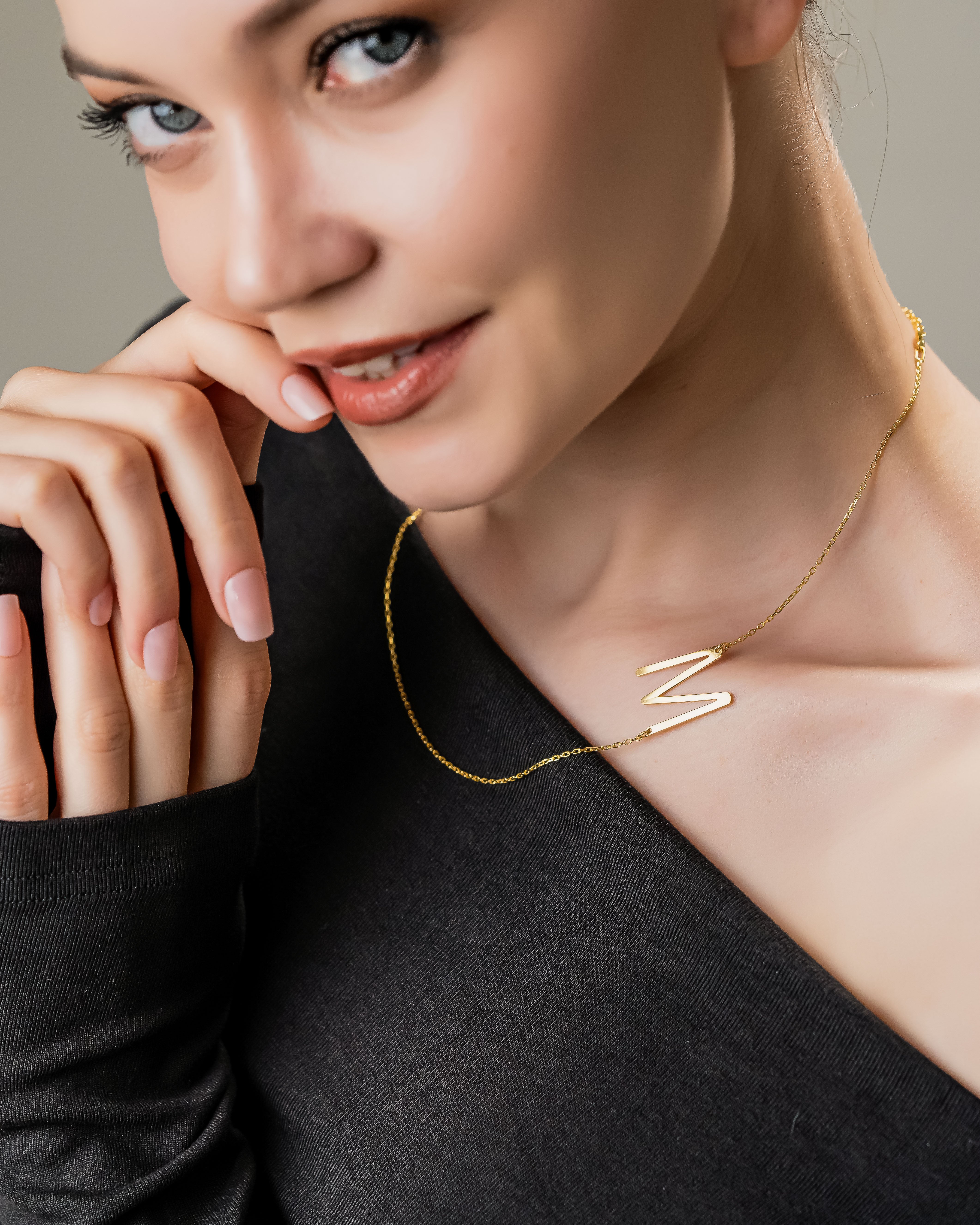 Personalised Sideways Initial Necklace - Sterling Silver