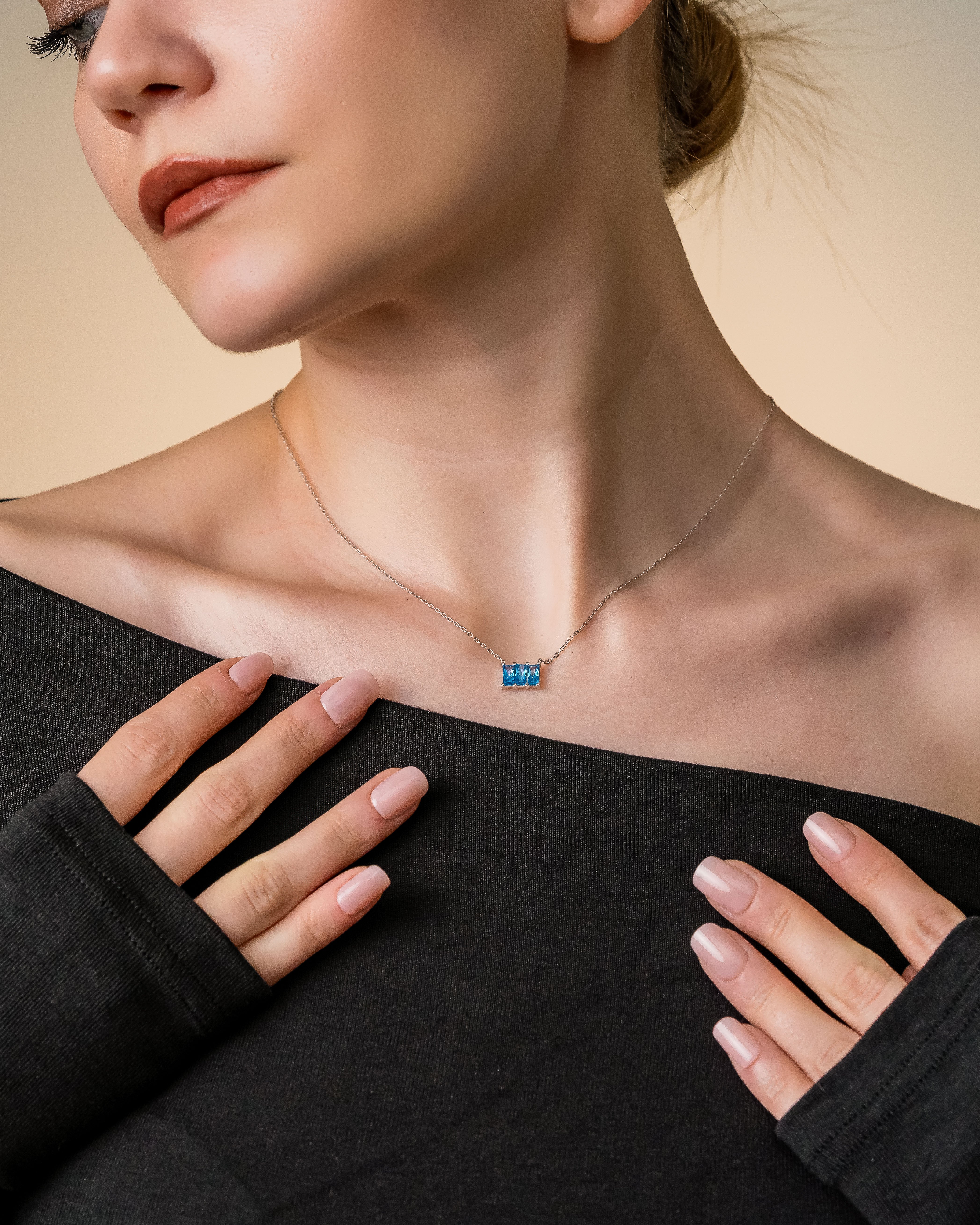 Baguette Cut Birthstone Necklace - Sterling Silver