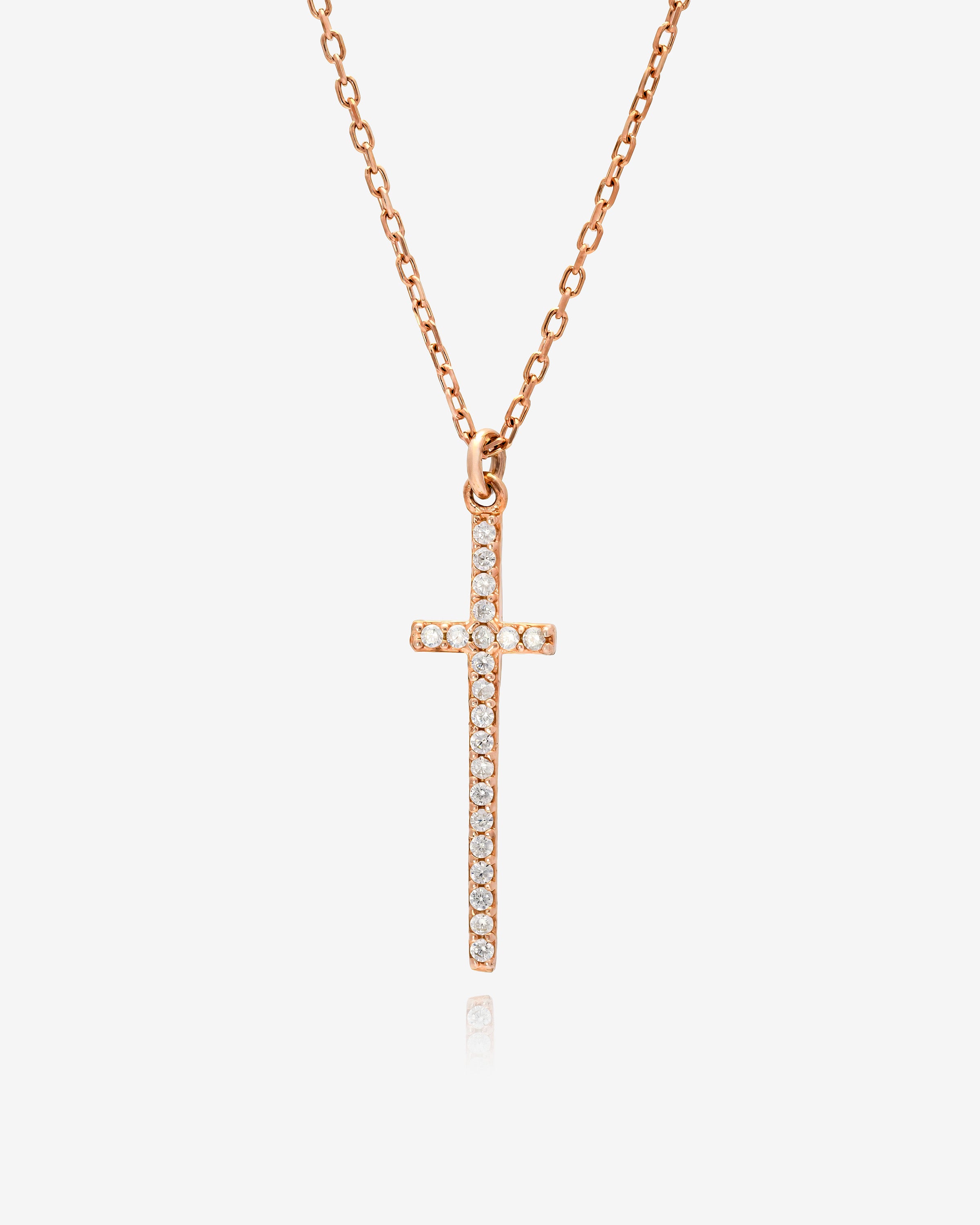 Elegant CZ Cross Necklace - Sterling Silver