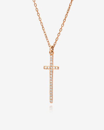 Elegant CZ Cross Necklace - Sterling Silver