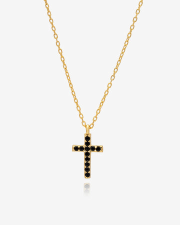 Black Gemstone Cross Necklace - Sterling Silver
