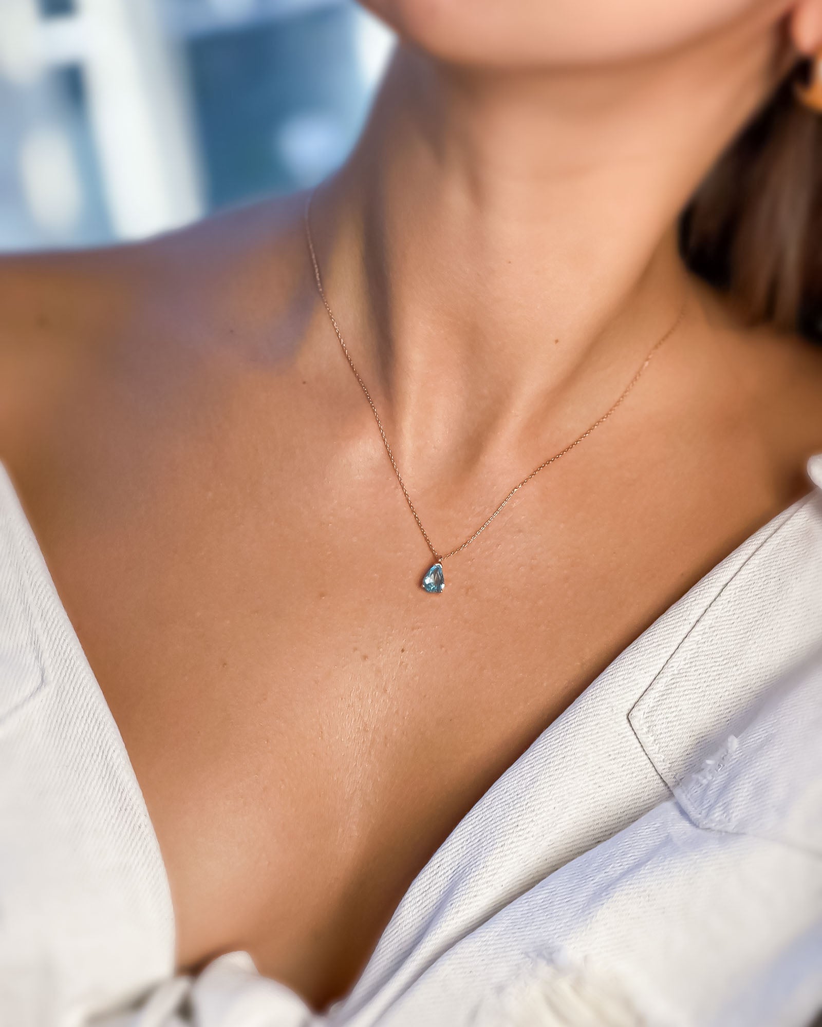 Birthstone Drop Necklace Silver - Sterling Silver