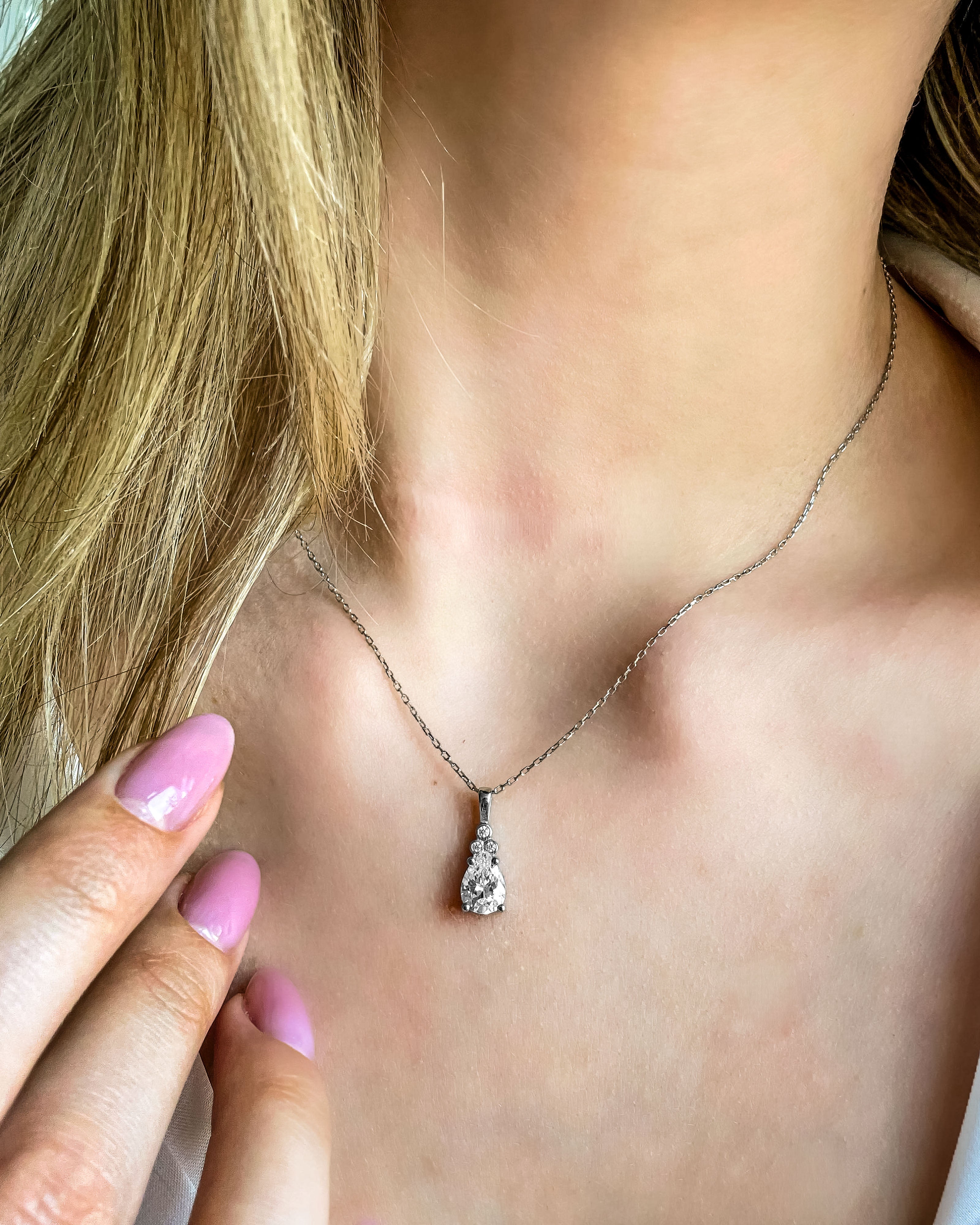 Birthstone Necklace with Zirconia Accents - Sterling Silver