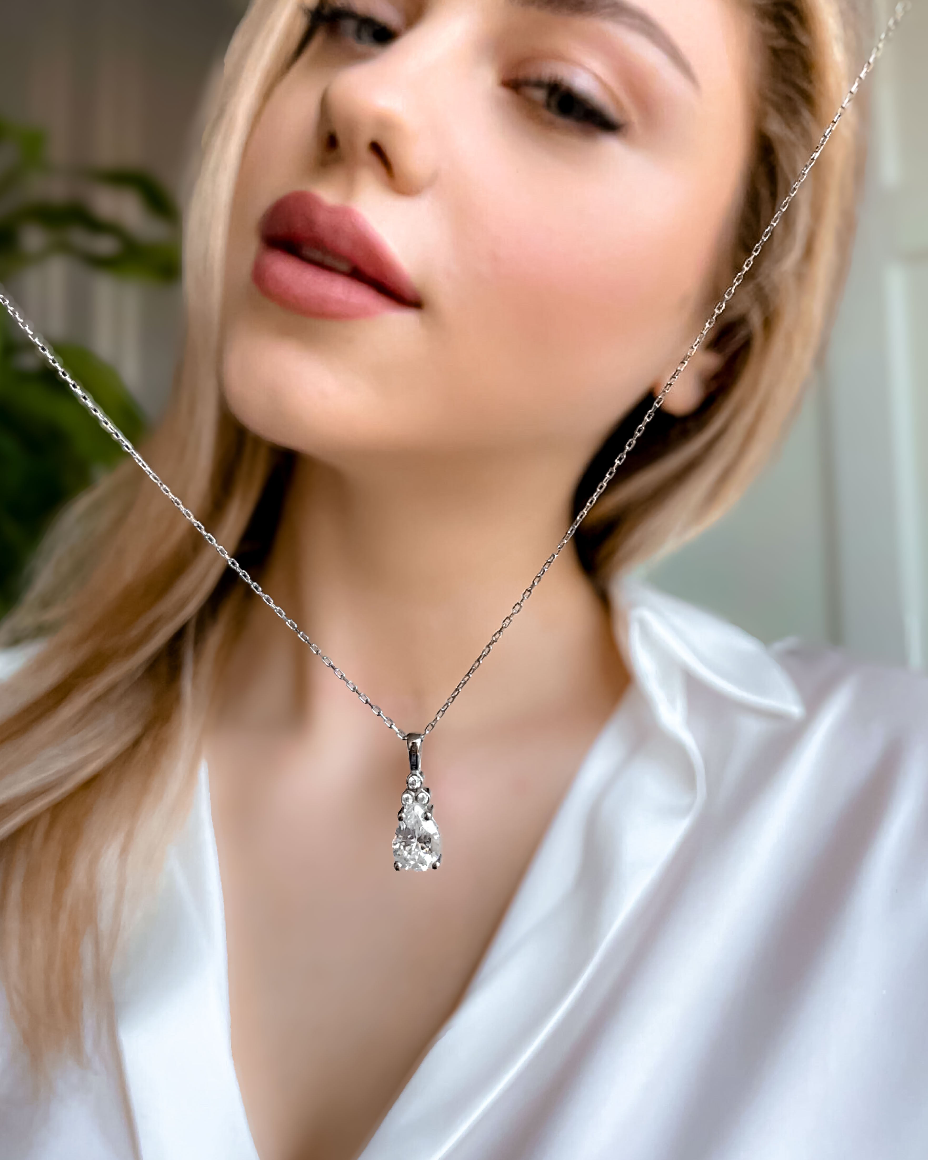 Birthstone Necklace with Zirconia Accents - Sterling Silver