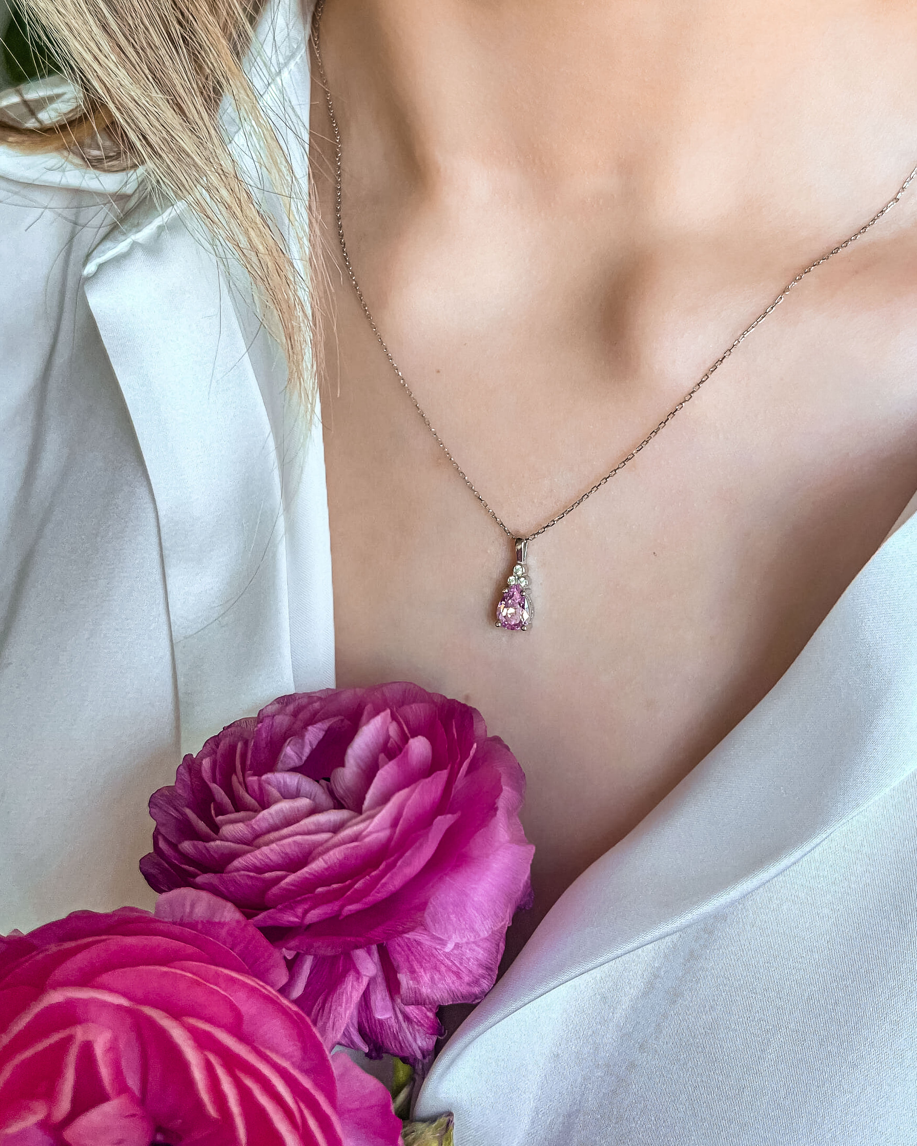 Birthstone Necklace with Zirconia Accents - Sterling Silver