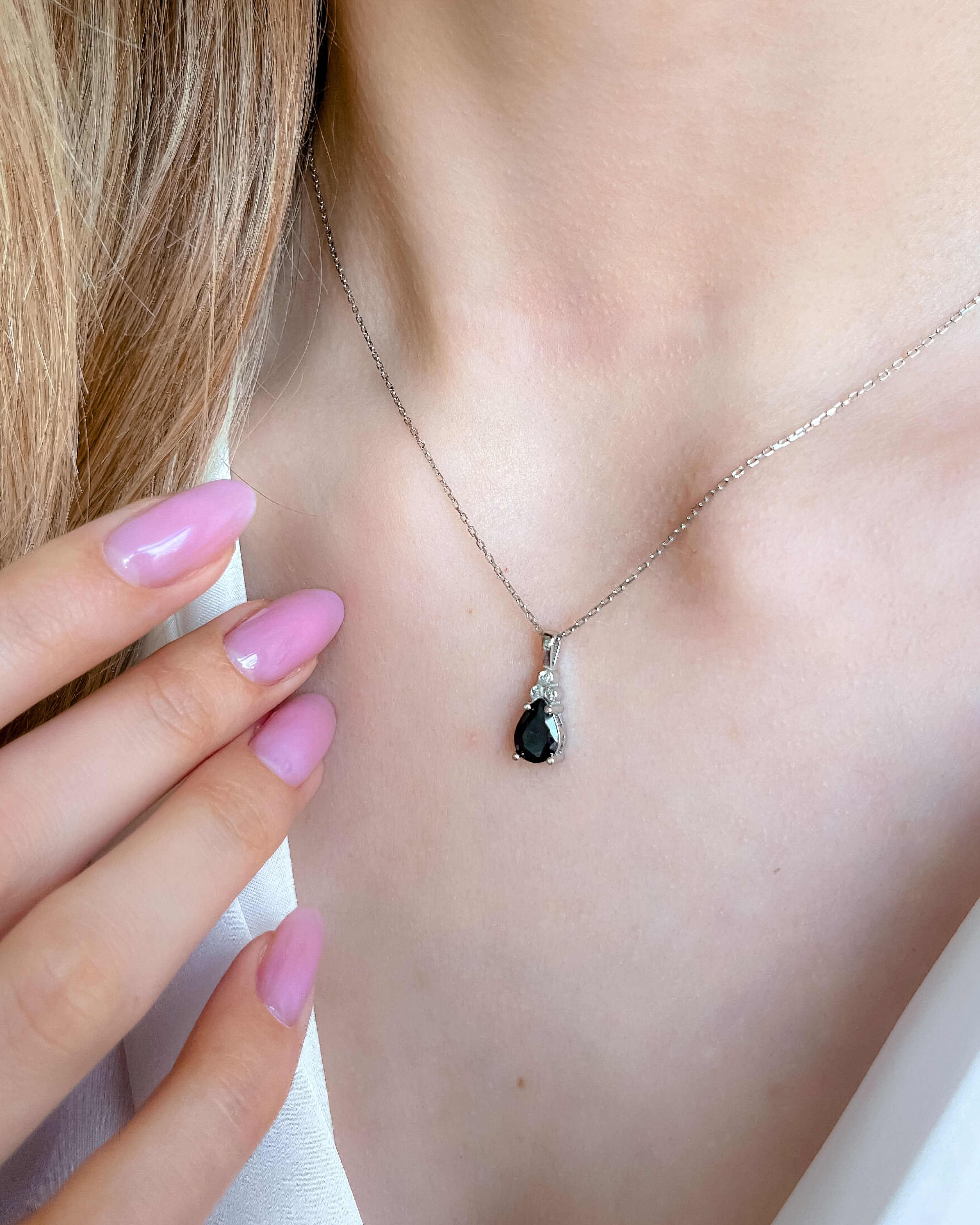 Birthstone Necklace with Zirconia Accents - Sterling Silver