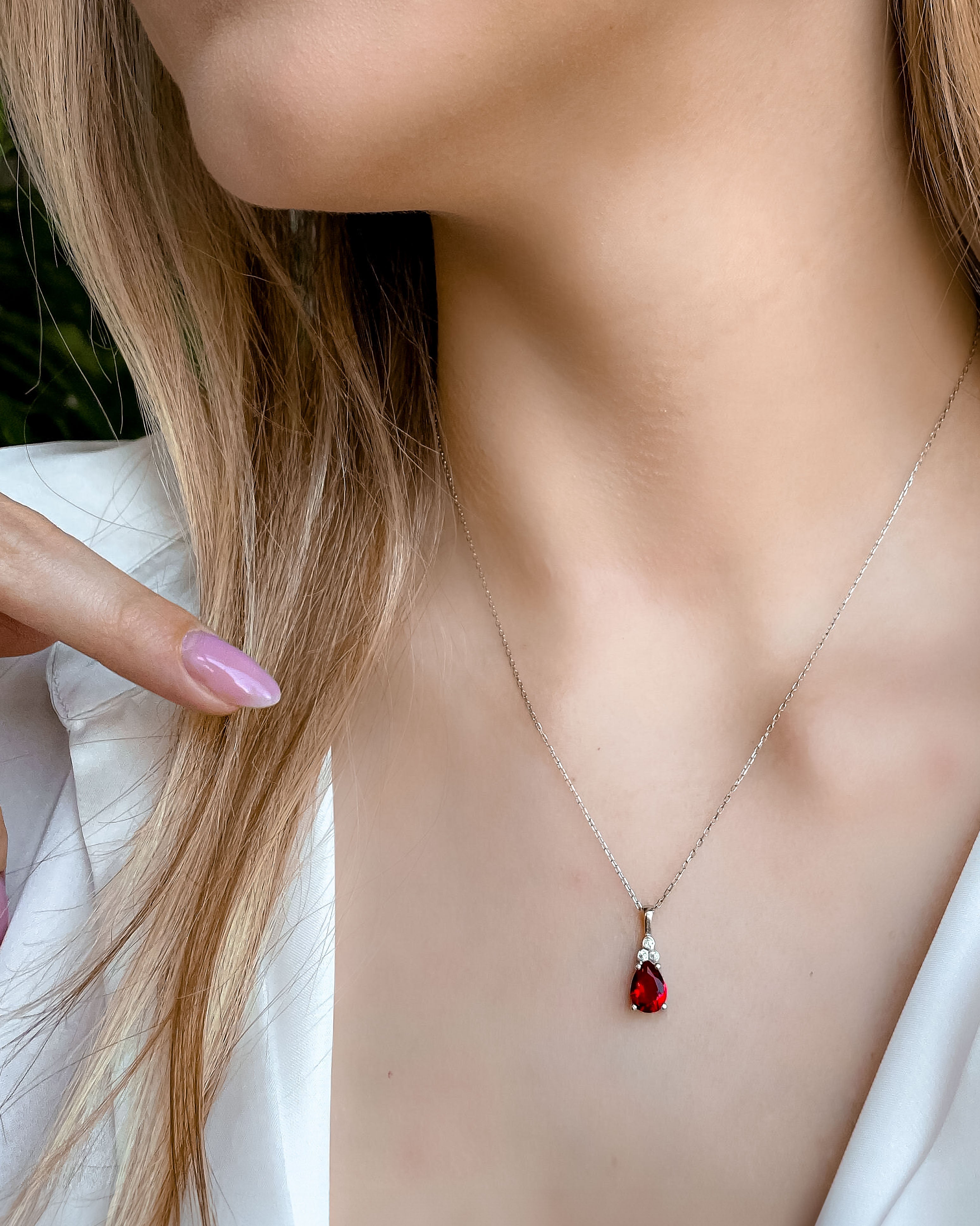 Birthstone Necklace with Zirconia Accents - Sterling Silver