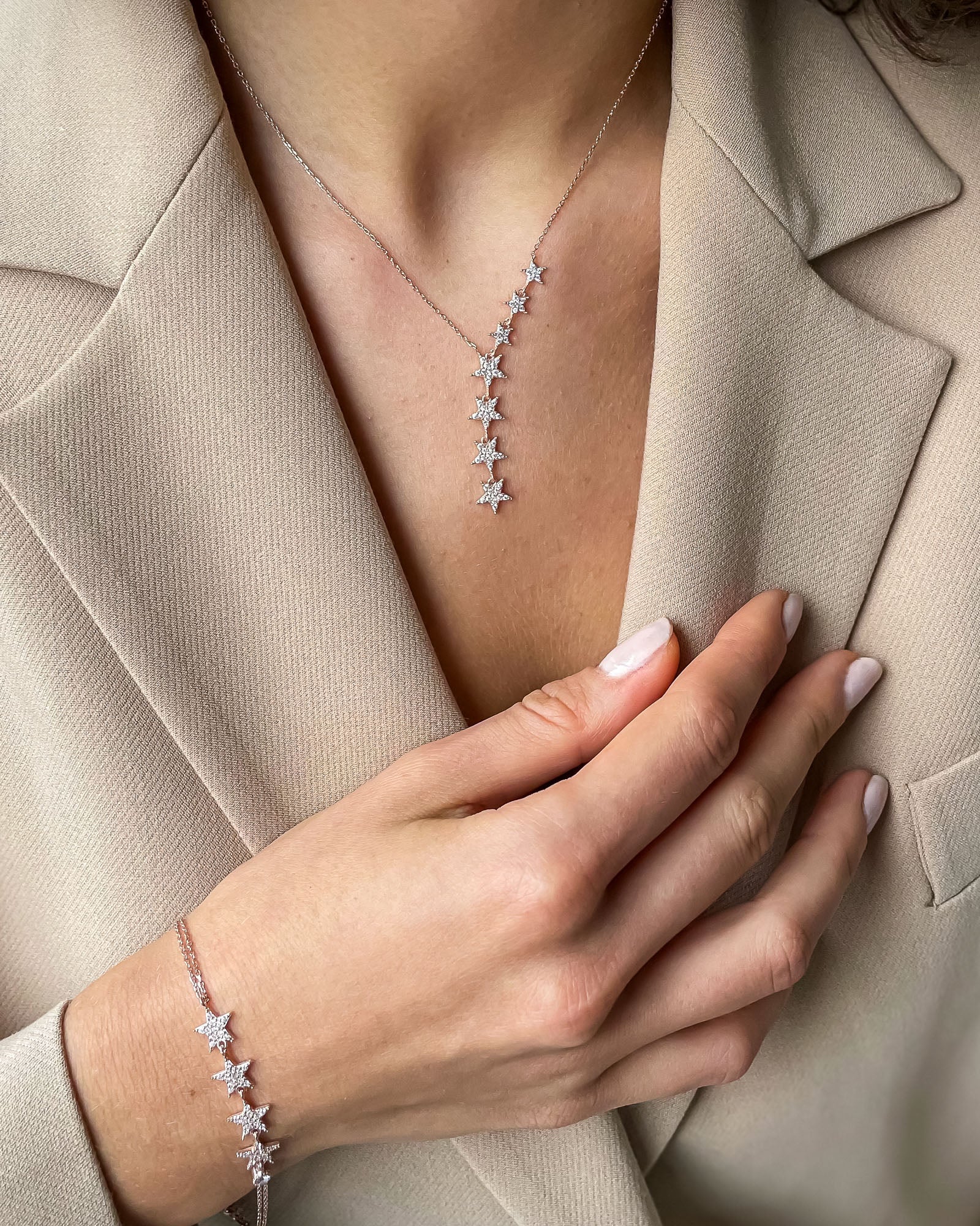 Star Lariat Necklace - Sterling Silver