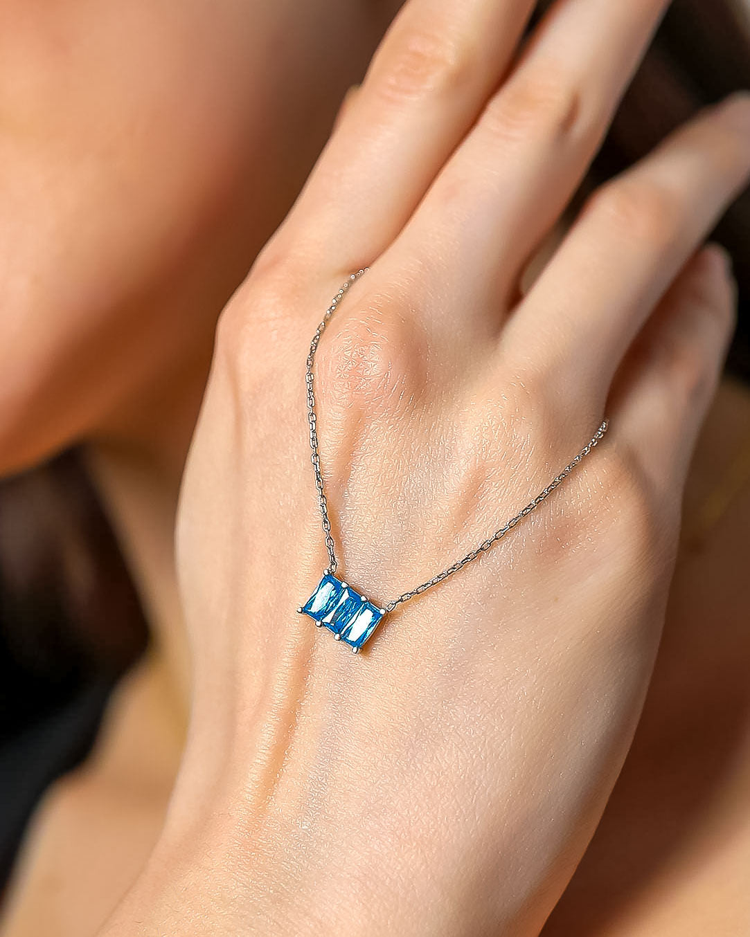 Baguette Cut Birthstone Necklace - Sterling Silver