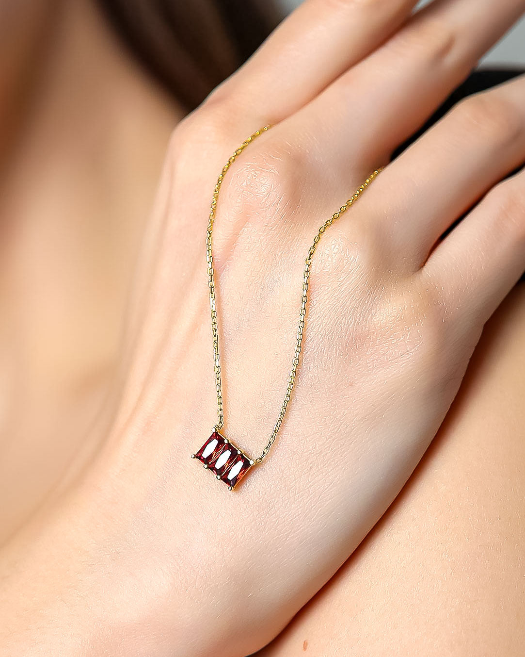 Baguette Cut Birthstone Necklace - Sterling Silver