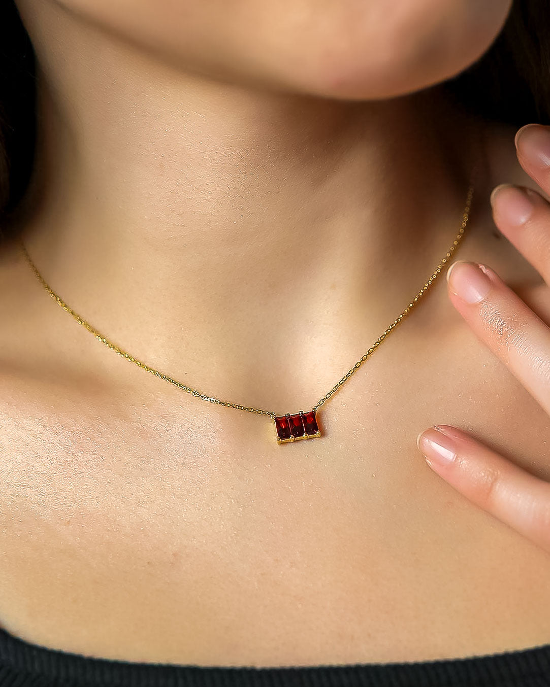 Baguette Cut Birthstone Necklace - Sterling Silver