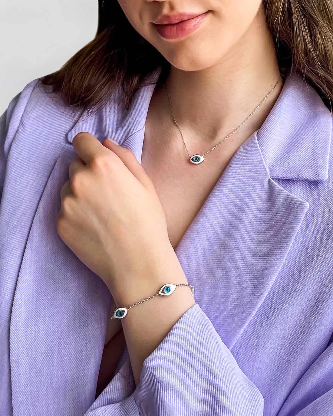 Marquise Three Evil Eye Bracelet - Sterling Silver