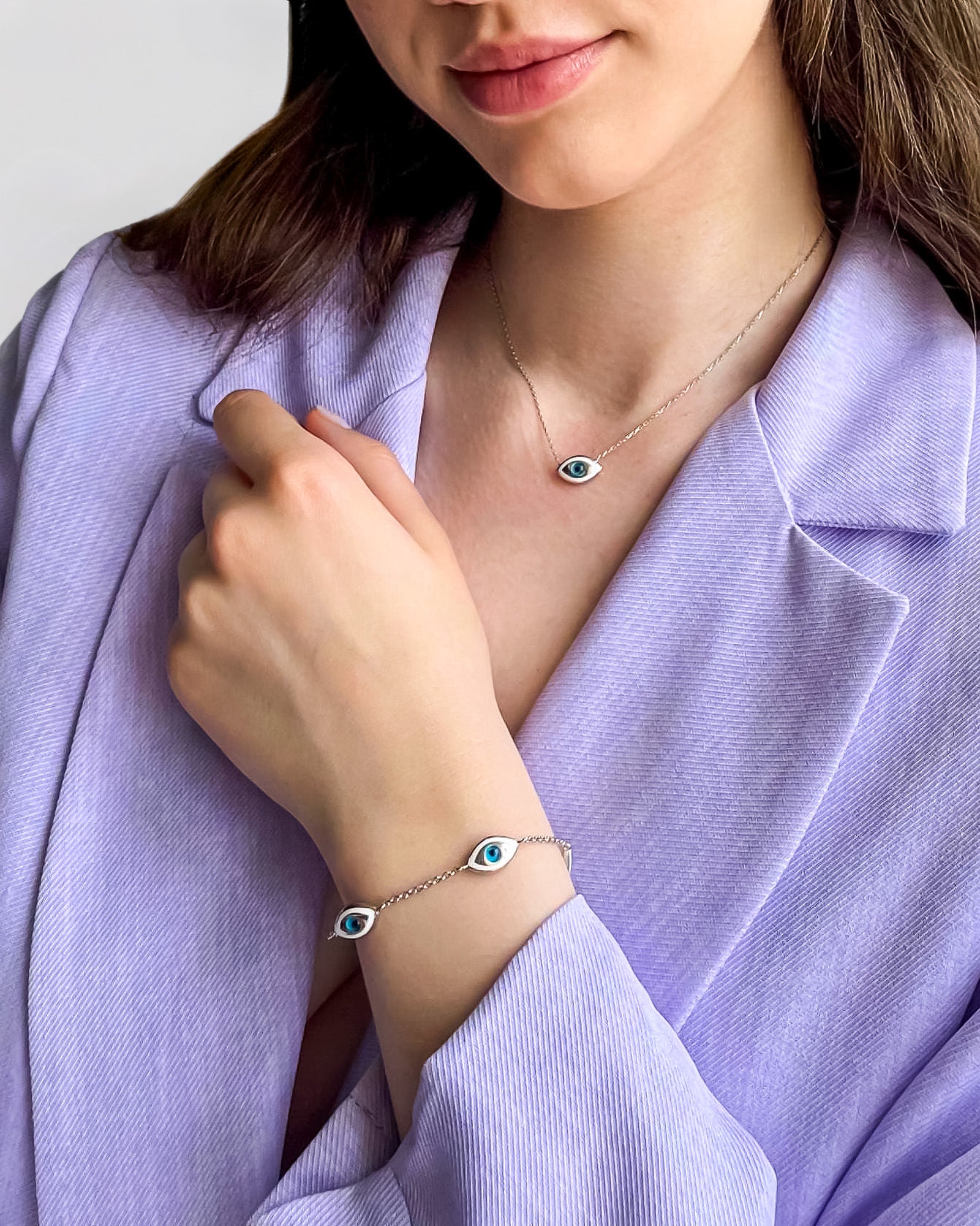 Marquise Three Evil Eye Bracelet - Sterling Silver