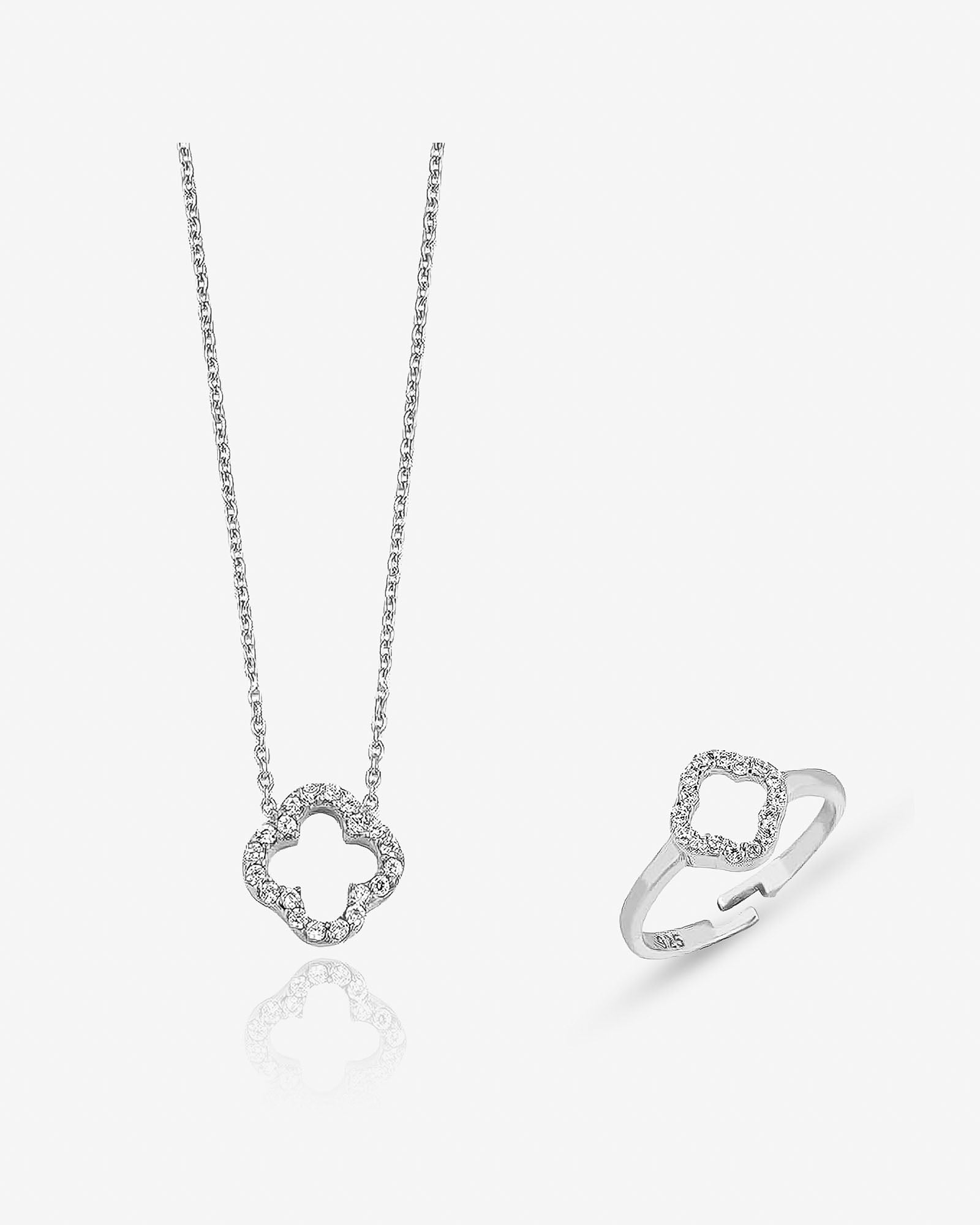 Elegant Four Leaf Clover Jewelry Set - Sterling Silver