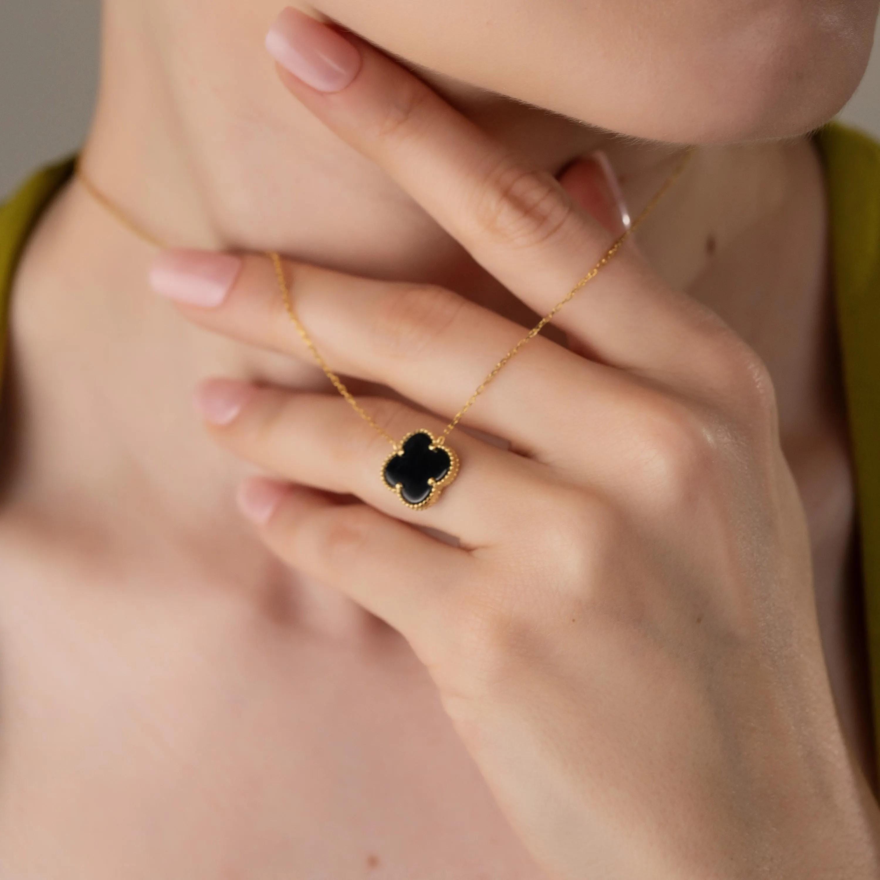 Black Clover Necklace & Earrings Set - Sterling Silver