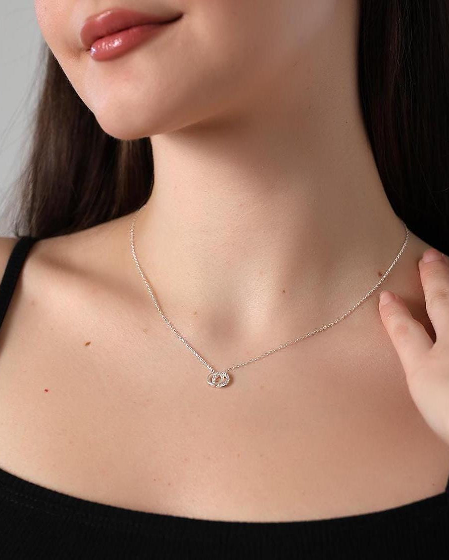 Dainty Double Circle Necklace - Sterling Silver