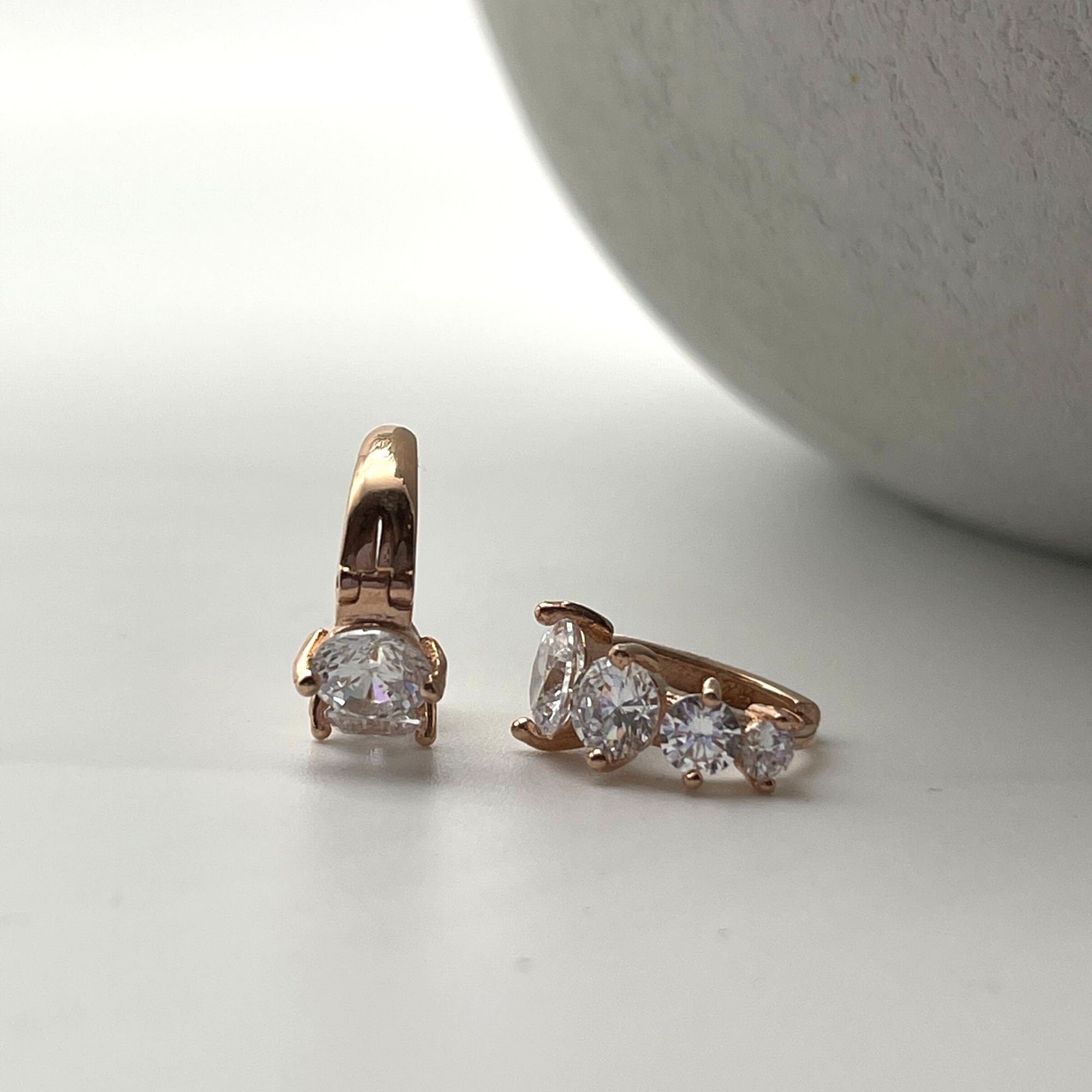 Rose Gold CZ Huggie Hoop Earrings - Sterling Silver
