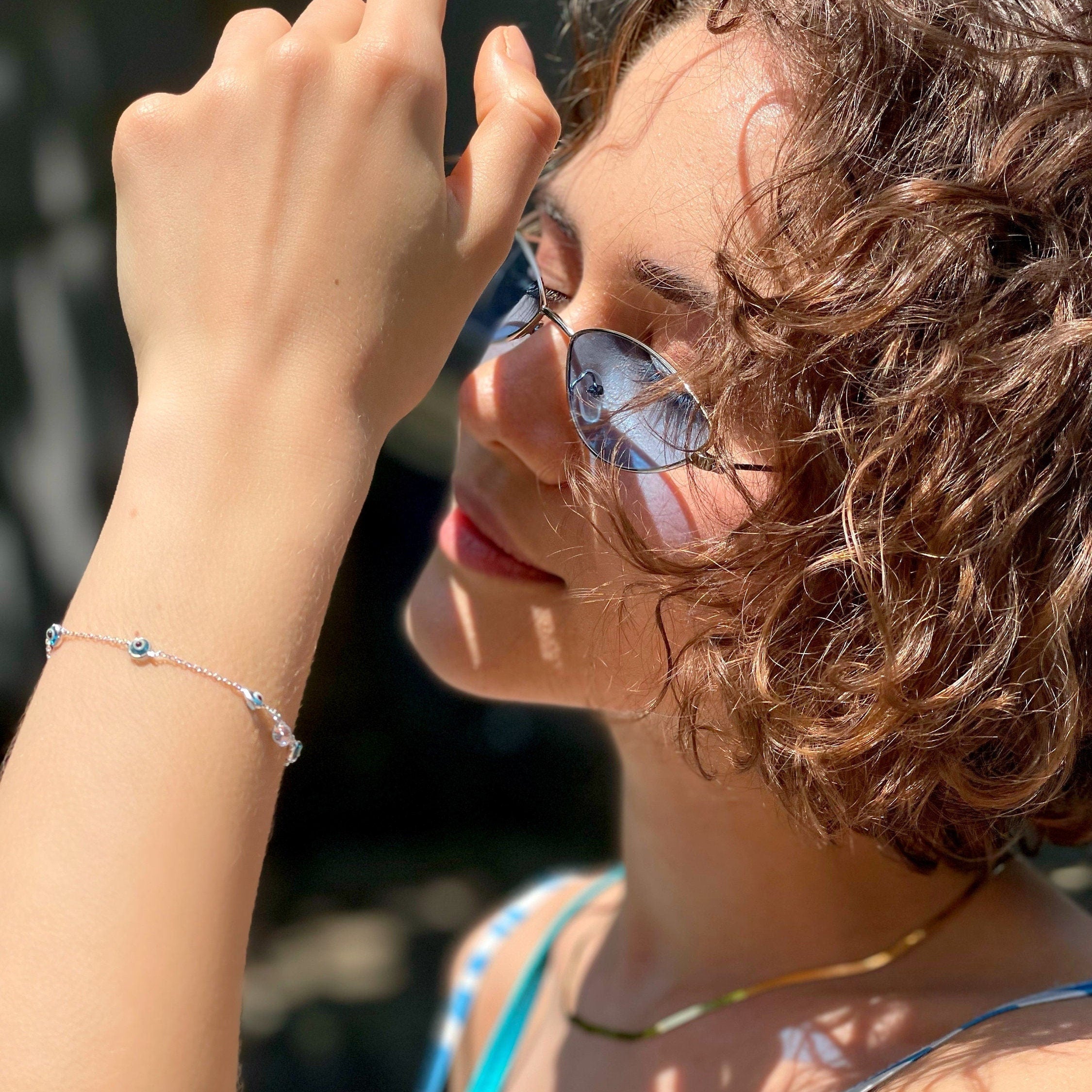 Blue Evil Eye Bead Bracelet - Sterling Silver