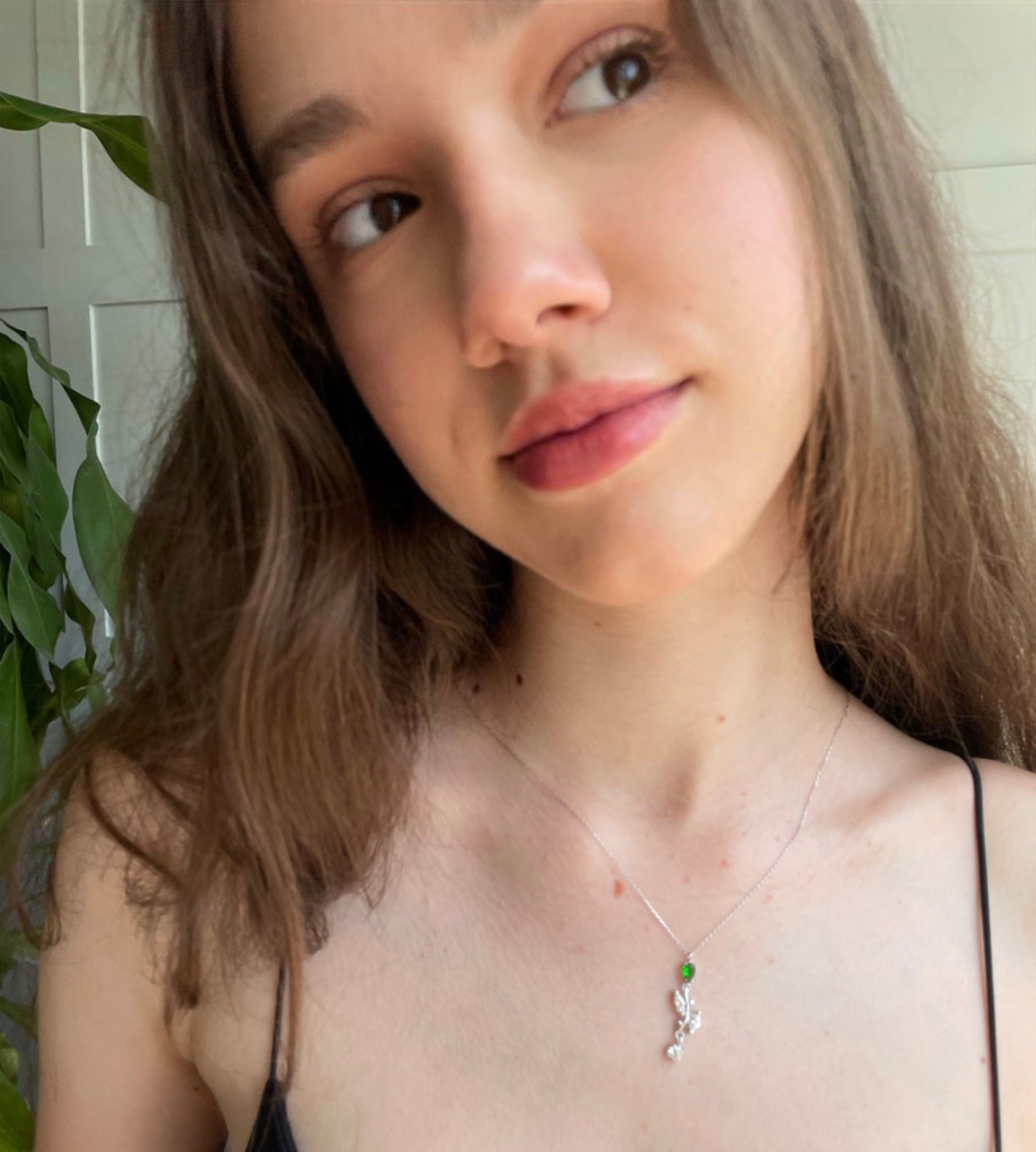 Emerald Floral Dangle Necklace - Sterling Silver