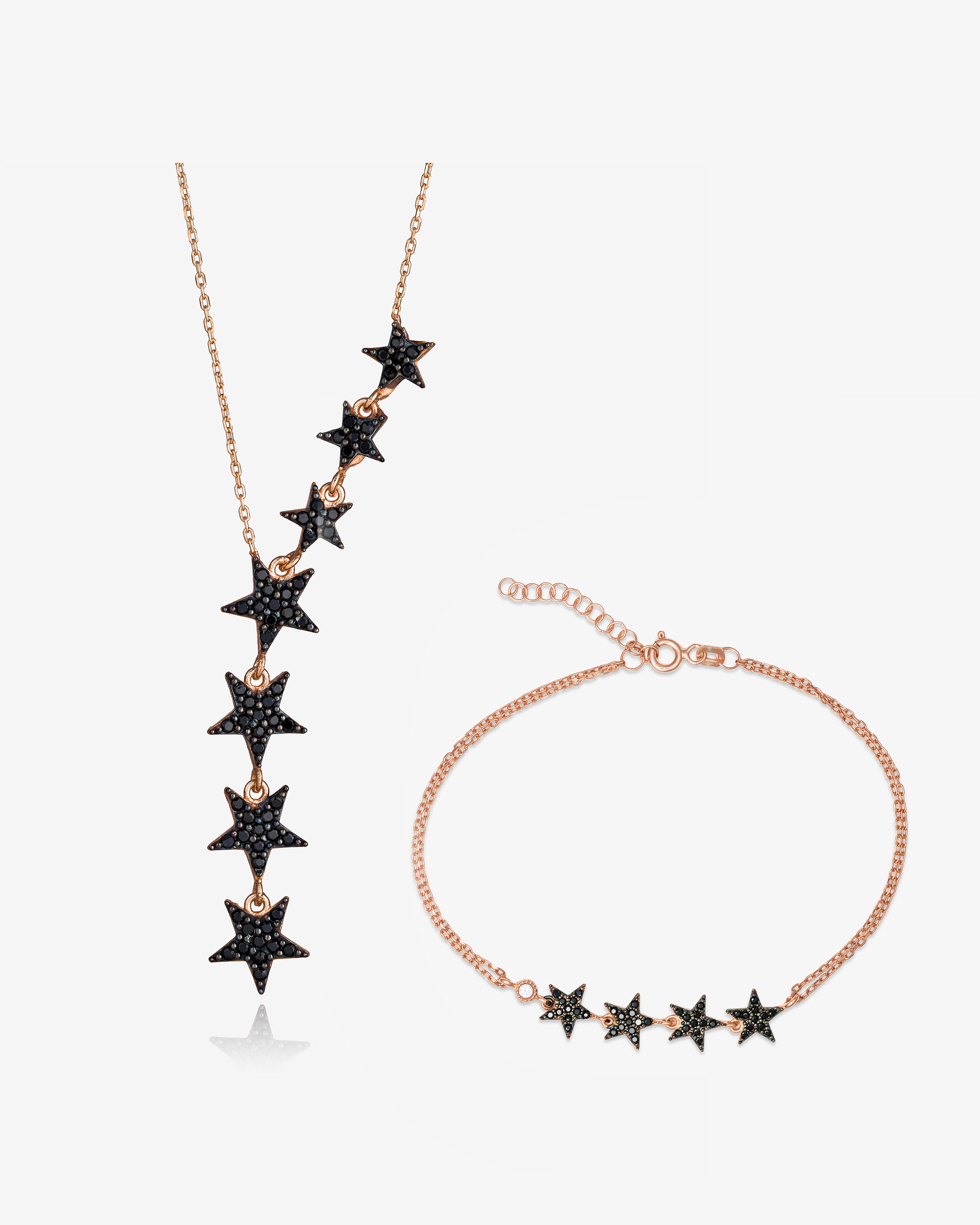 Star Lariat Necklace & Bracelet Set - Sterling Silver