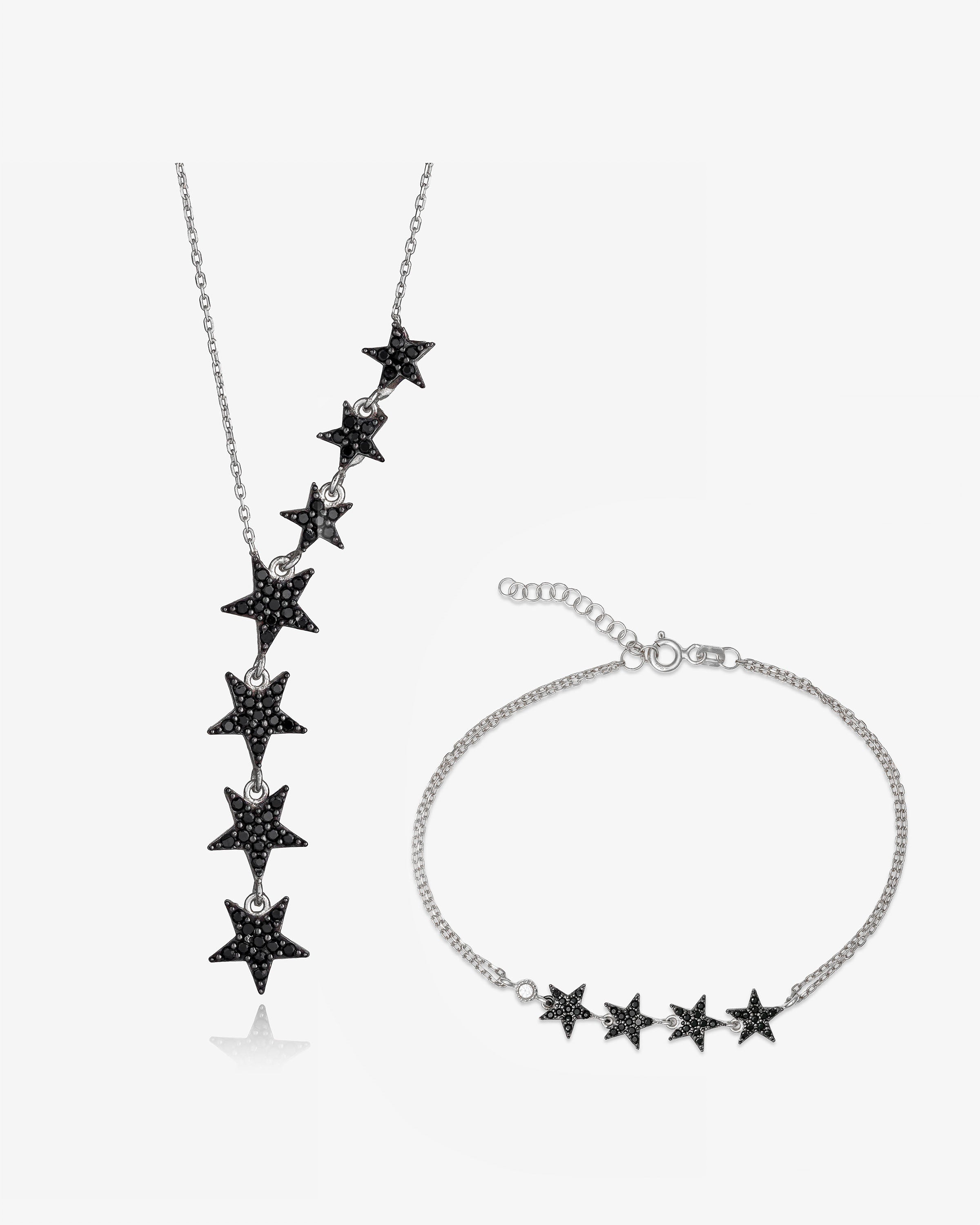 Star Lariat Necklace & Bracelet Set - Sterling Silver