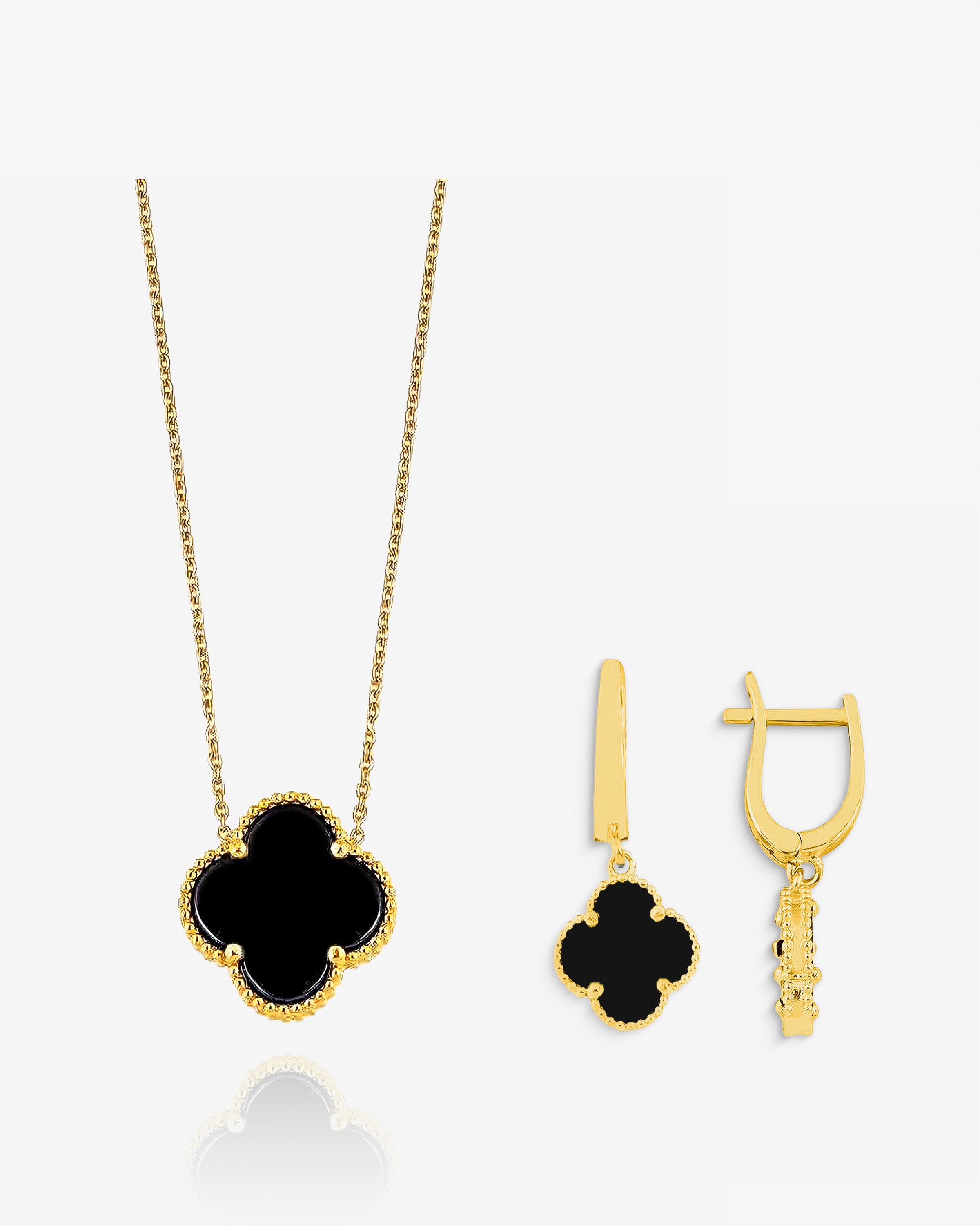 Black Clover Necklace & Earrings Set - Sterling Silver