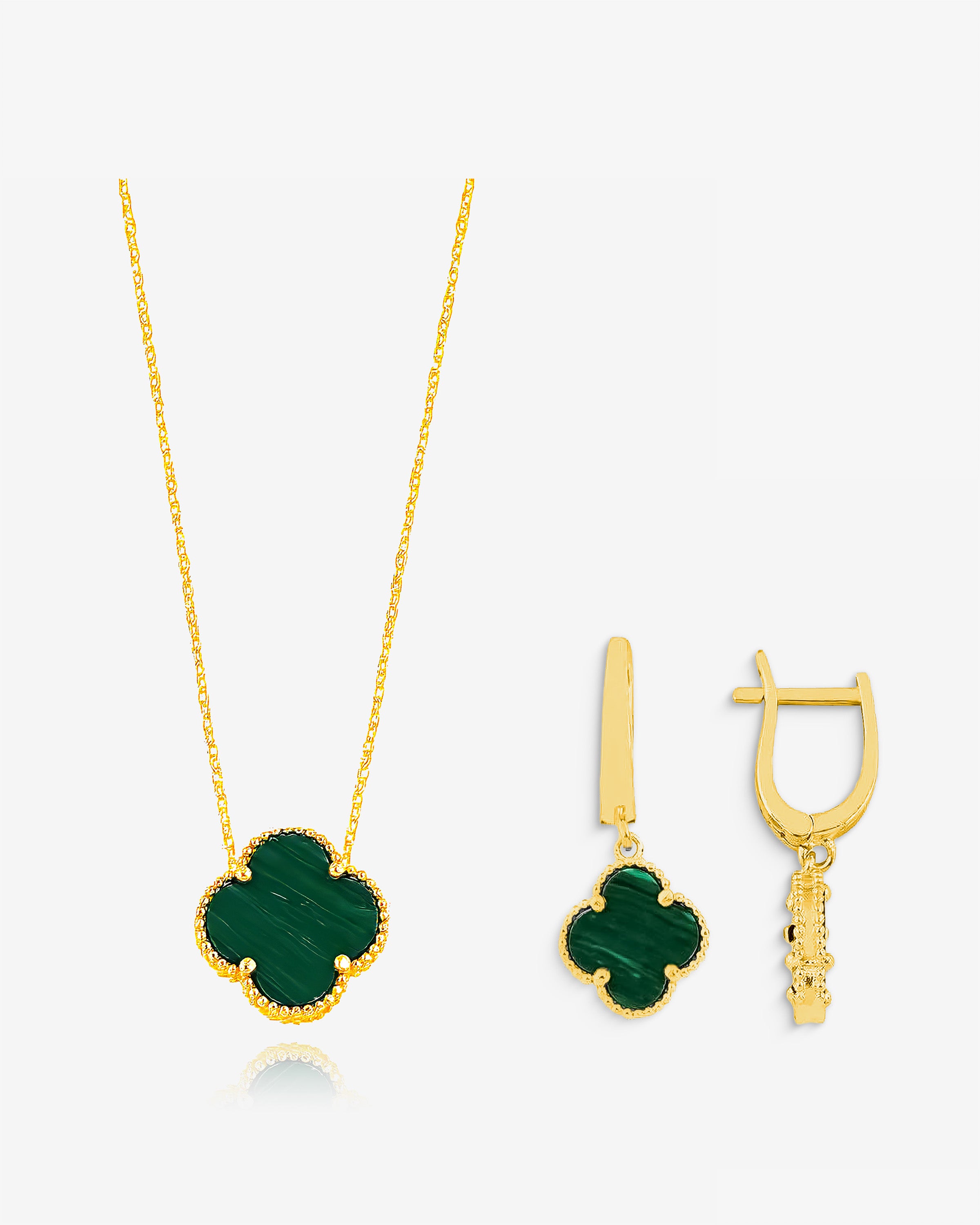 Black Clover Necklace & Earrings Set - Sterling Silver