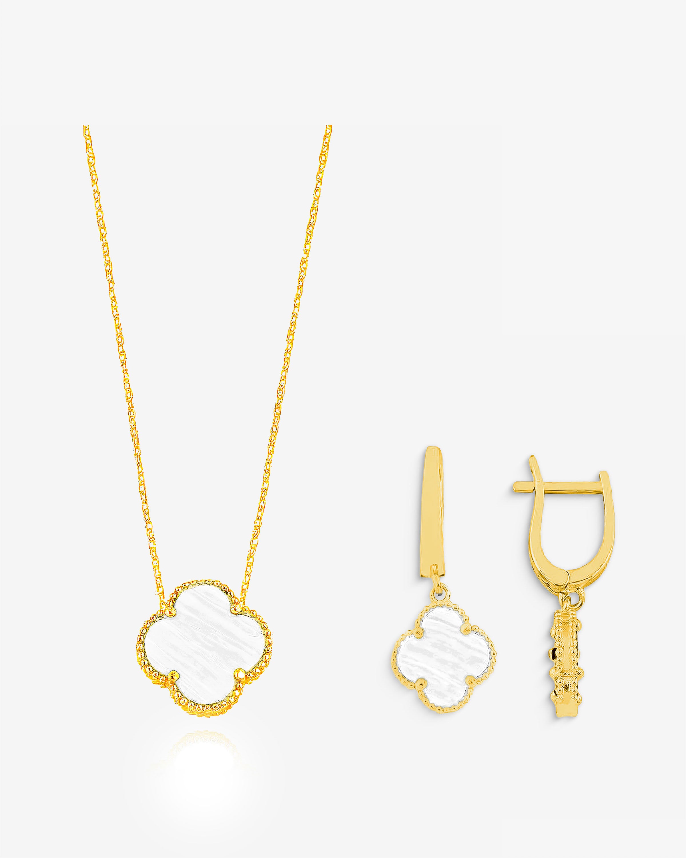 Black Clover Necklace & Earrings Set - Sterling Silver