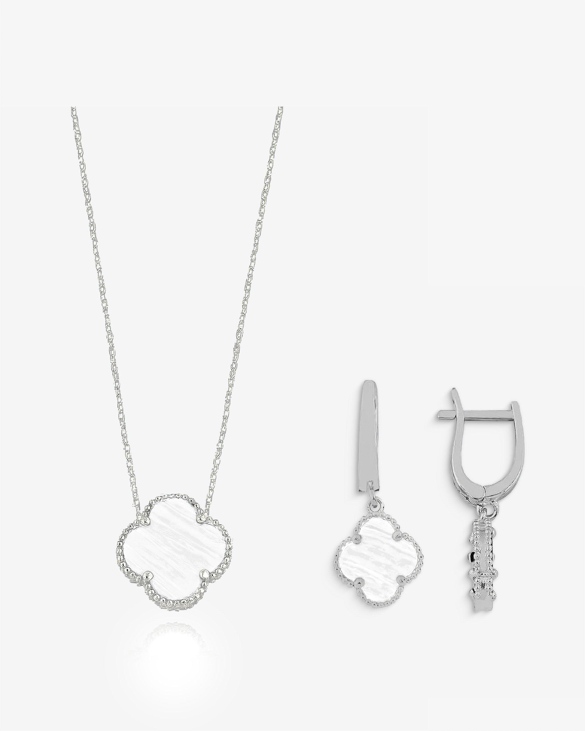Black Clover Necklace & Earrings Set - Sterling Silver
