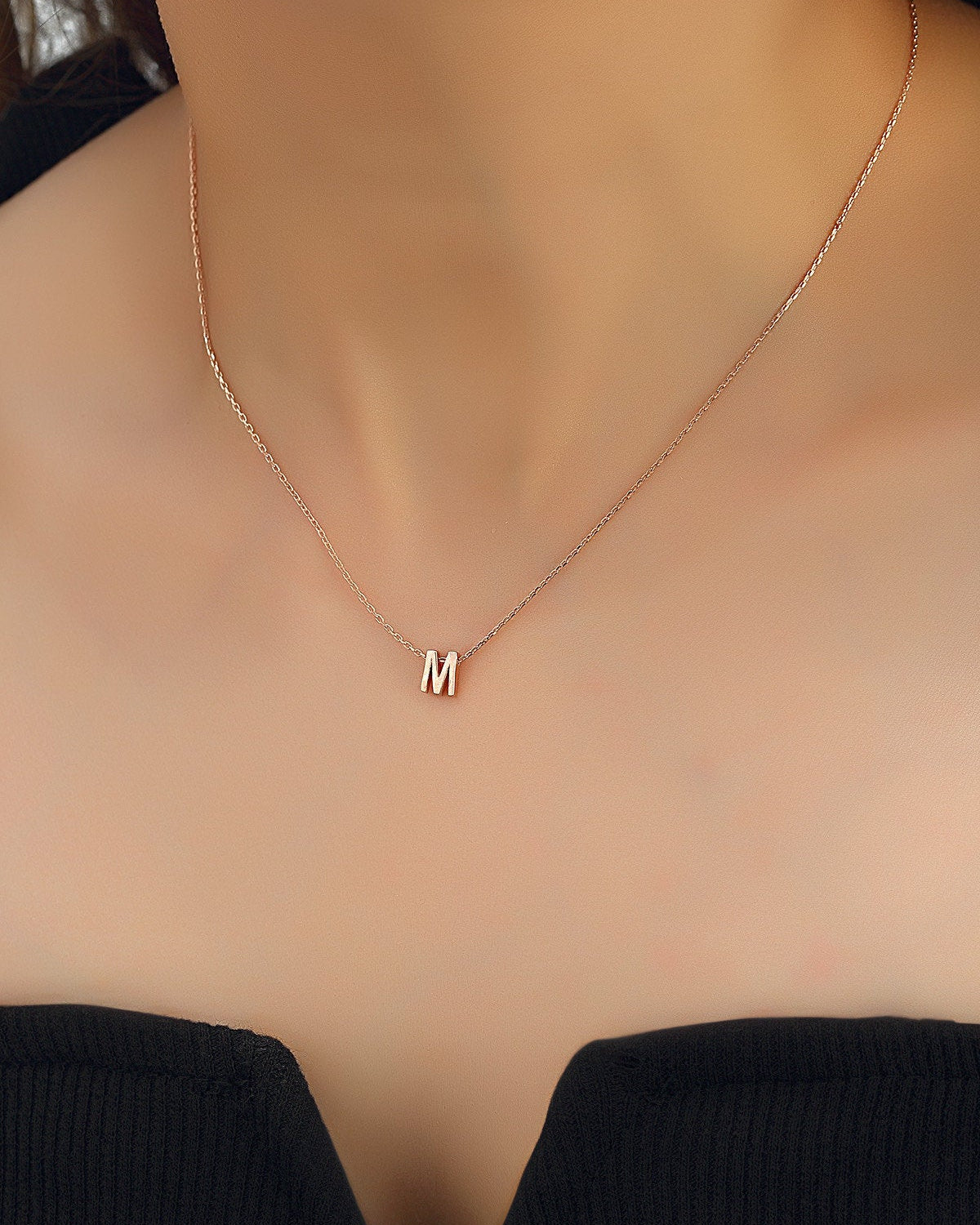 Personalized Initial Letter Necklace - Sterling Silver (Rose Gold)