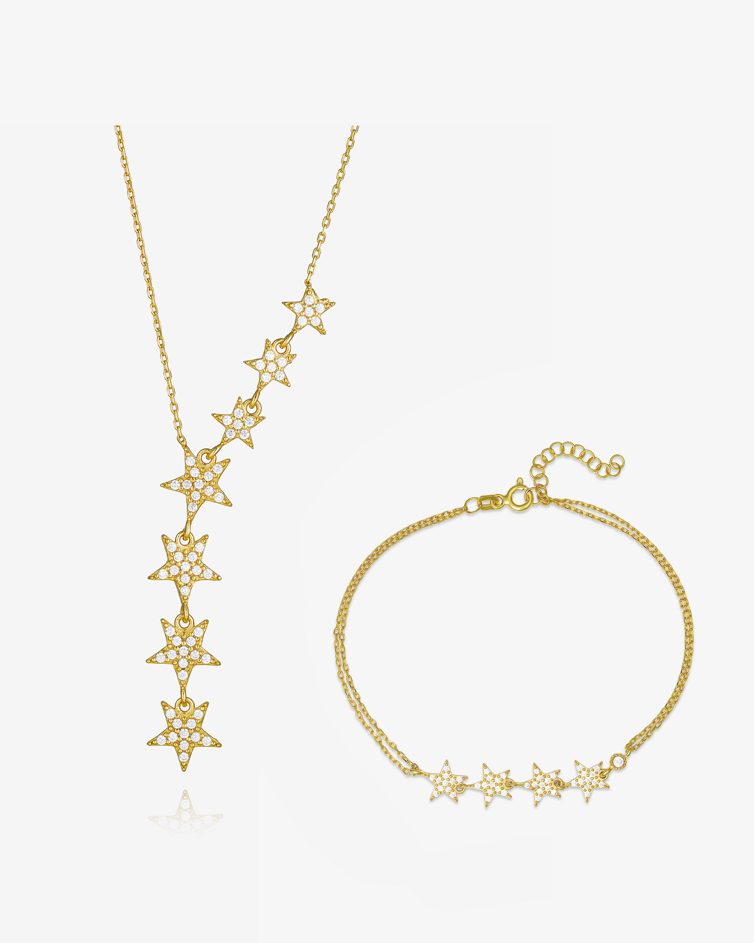 Star Lariat Necklace & Bracelet Set - Sterling Silver
