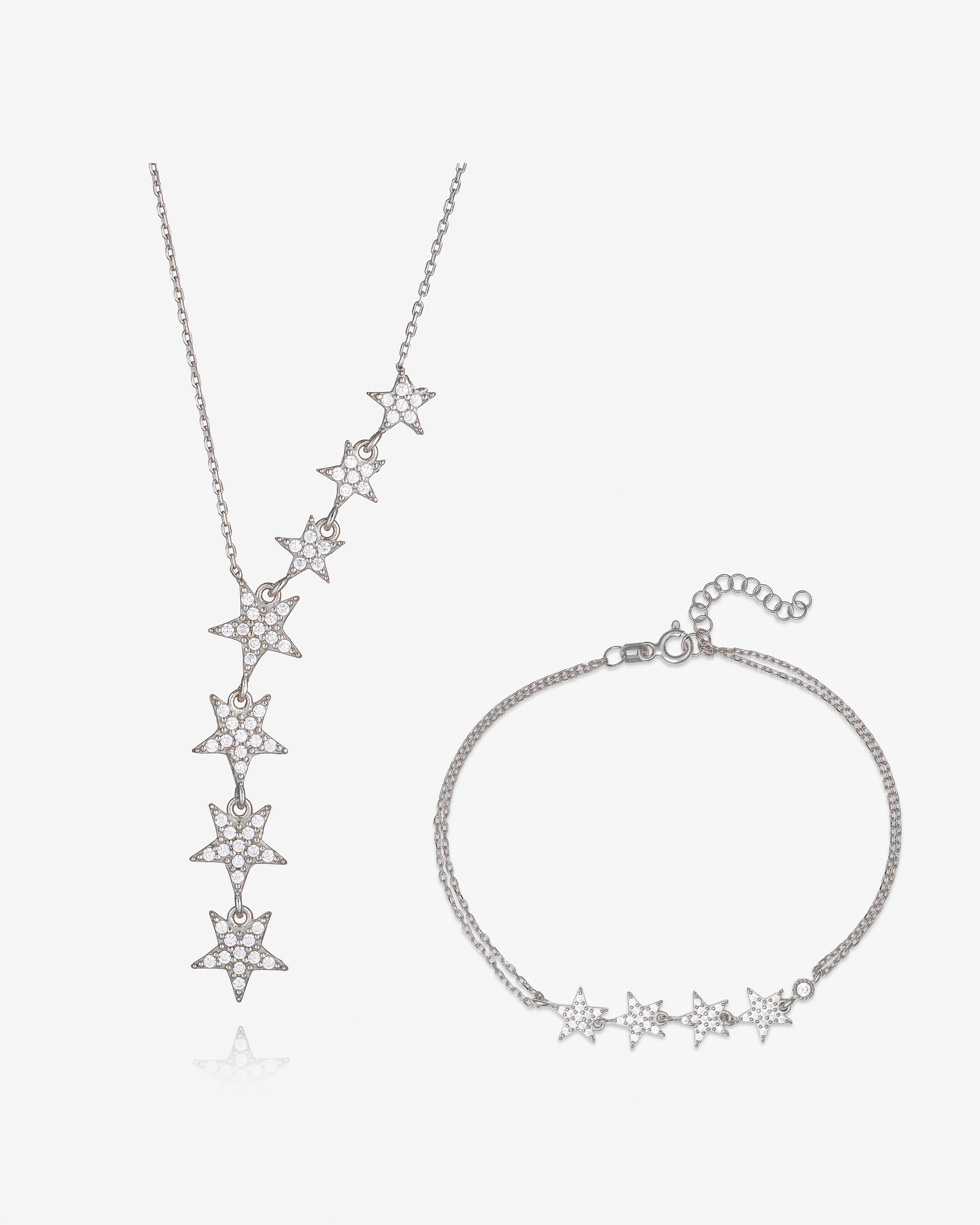 Star Lariat Necklace & Bracelet Set - Sterling Silver