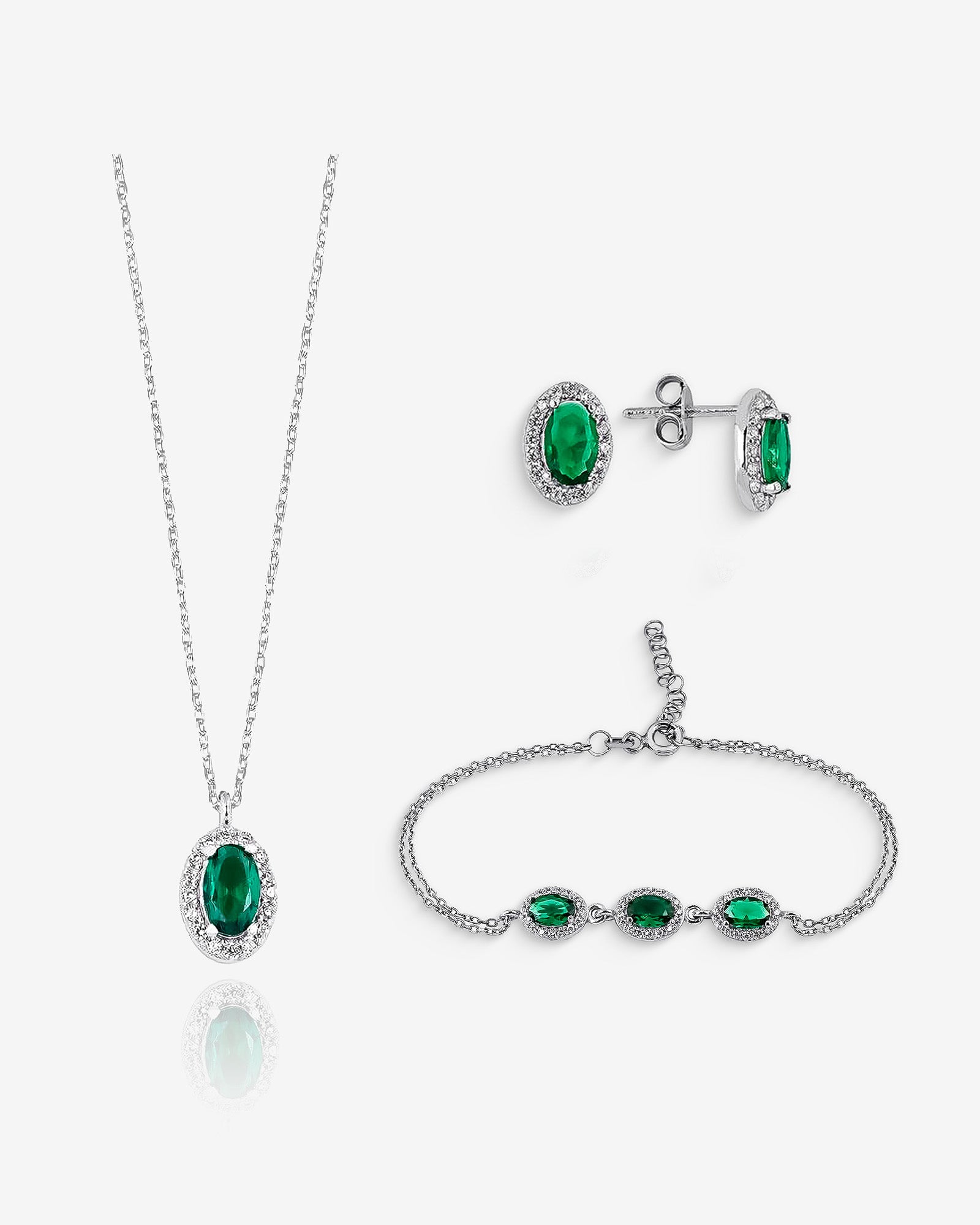 Sparkling Emerald Jewelry Set - Sterling Silver