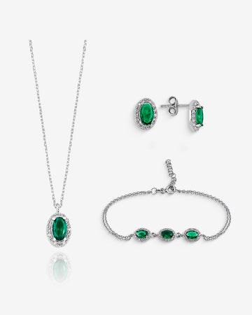 Sparkling Emerald Jewelry Set - Sterling Silver