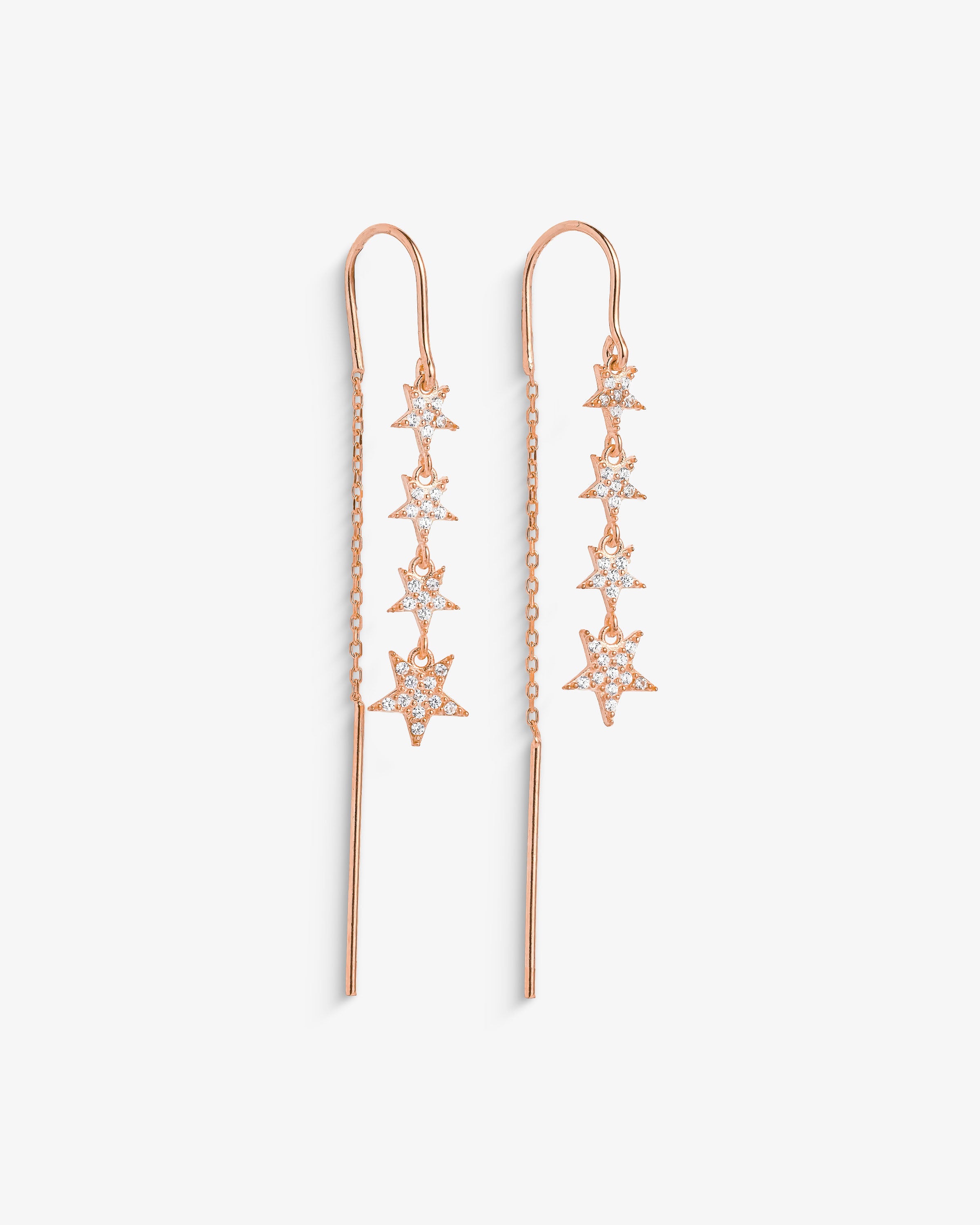 Star Chain Dangle Earrings - Sterling Silver