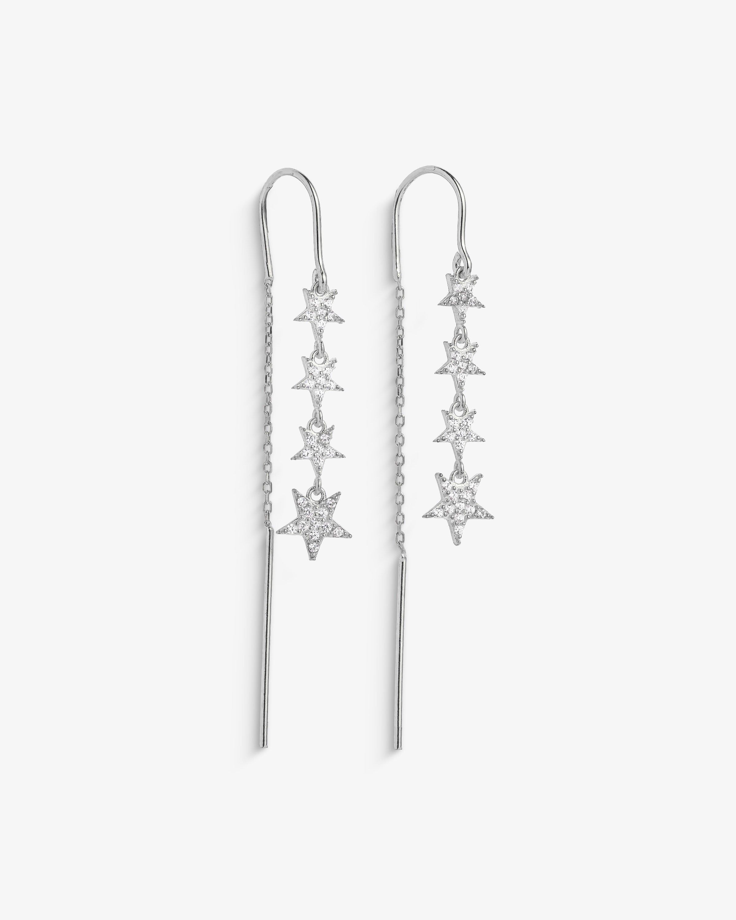 Star Chain Dangle Earrings - Sterling Silver