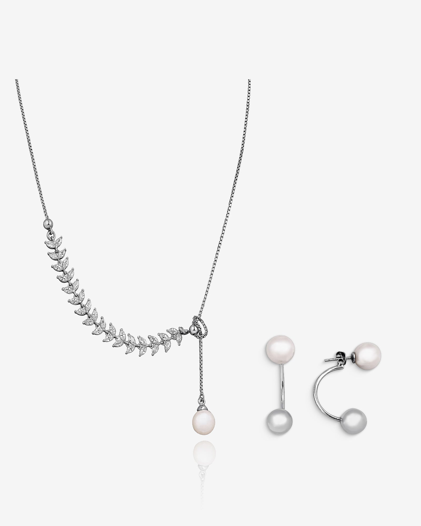 Pearl Slider Jewelry Set - Sterling Silver