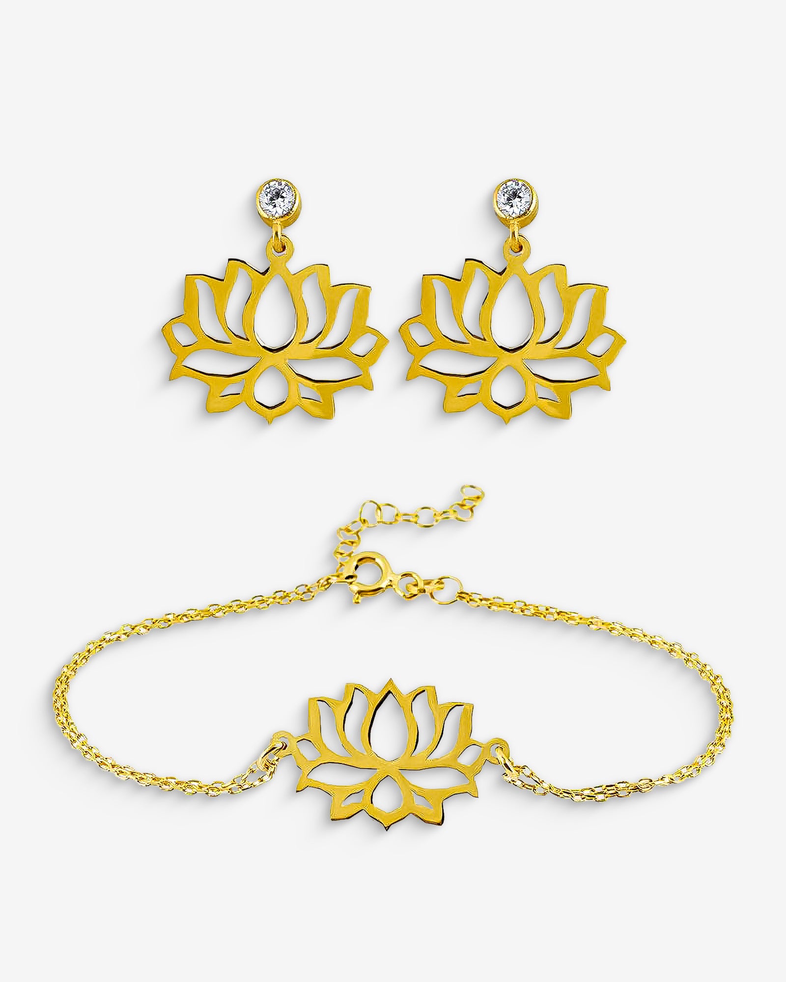 Gold Lotus Flower Jewelry Set - Sterling Silver