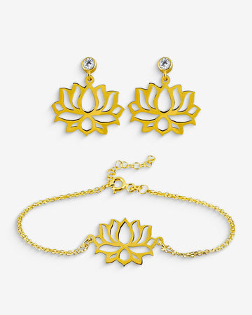 Gold Lotus Flower Jewelry Set - Sterling Silver