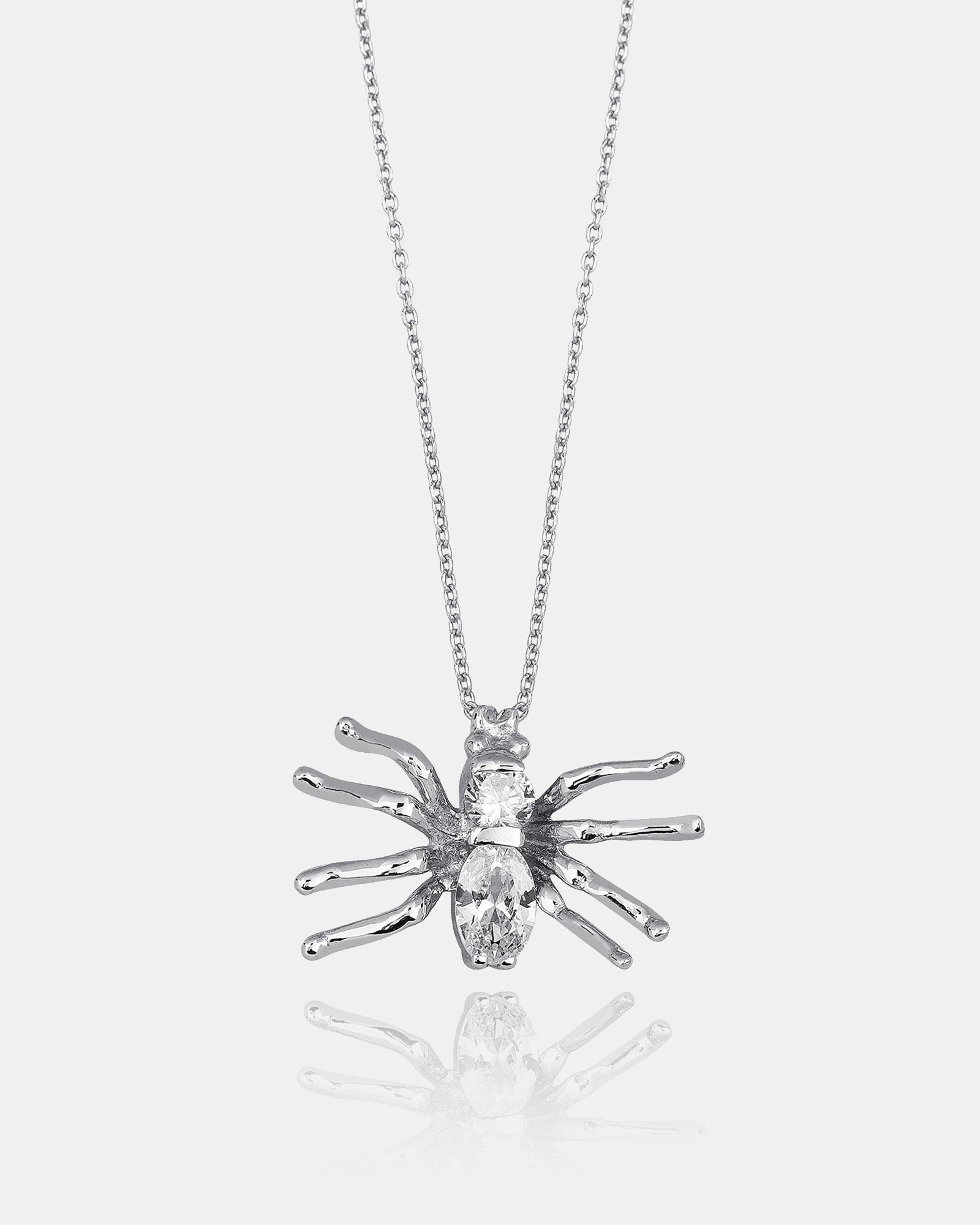 Silver Spider CZ Charm Necklace - Sterling Silver
