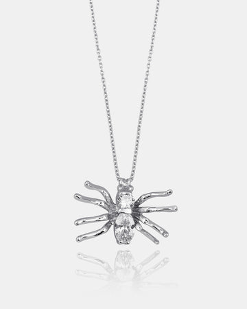 Silver Spider CZ Charm Necklace - Sterling Silver