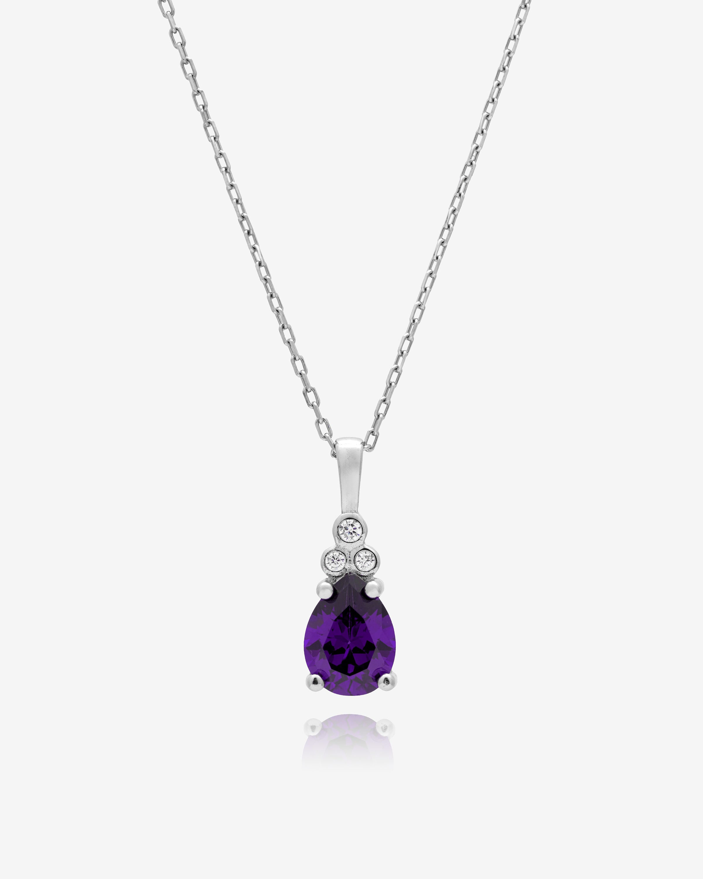 Birthstone Necklace with Zirconia Accents - Sterling Silver