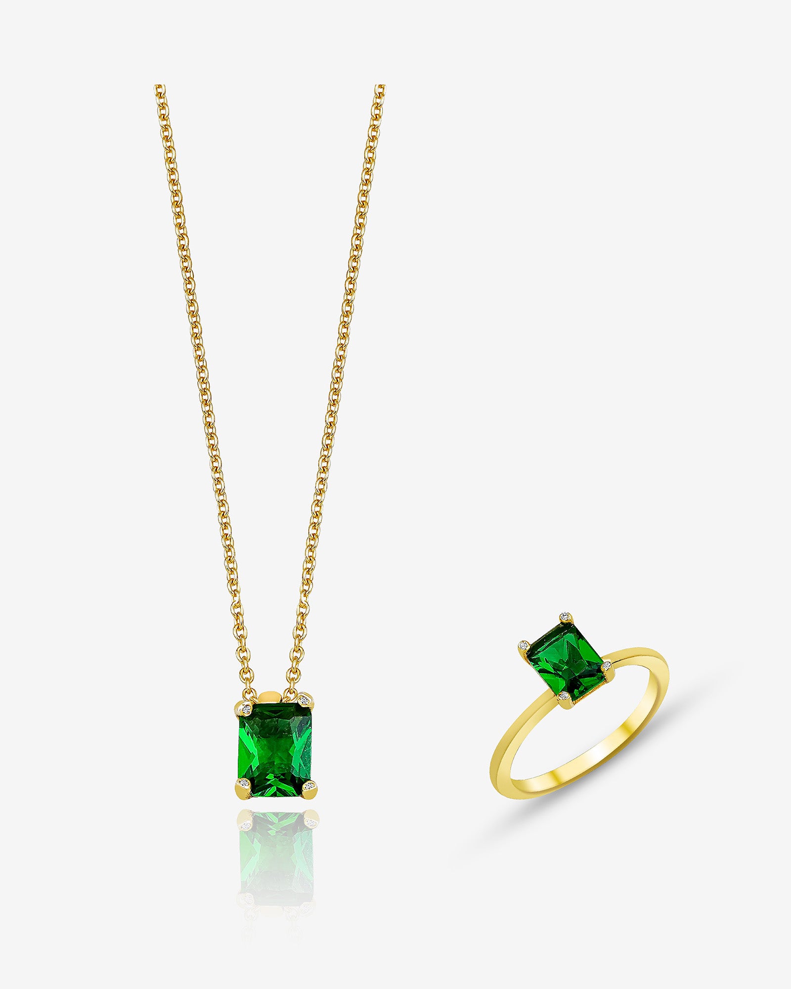Elegant Emerald Jewelry Set - Sterling Silver