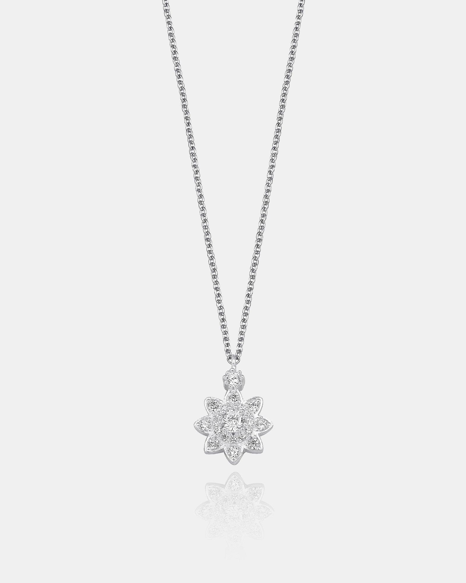 Floral Design Pendant CZ Flower Necklace - Sterling Silver