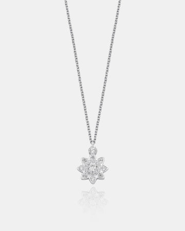 Floral Design Pendant CZ Flower Necklace - Sterling Silver