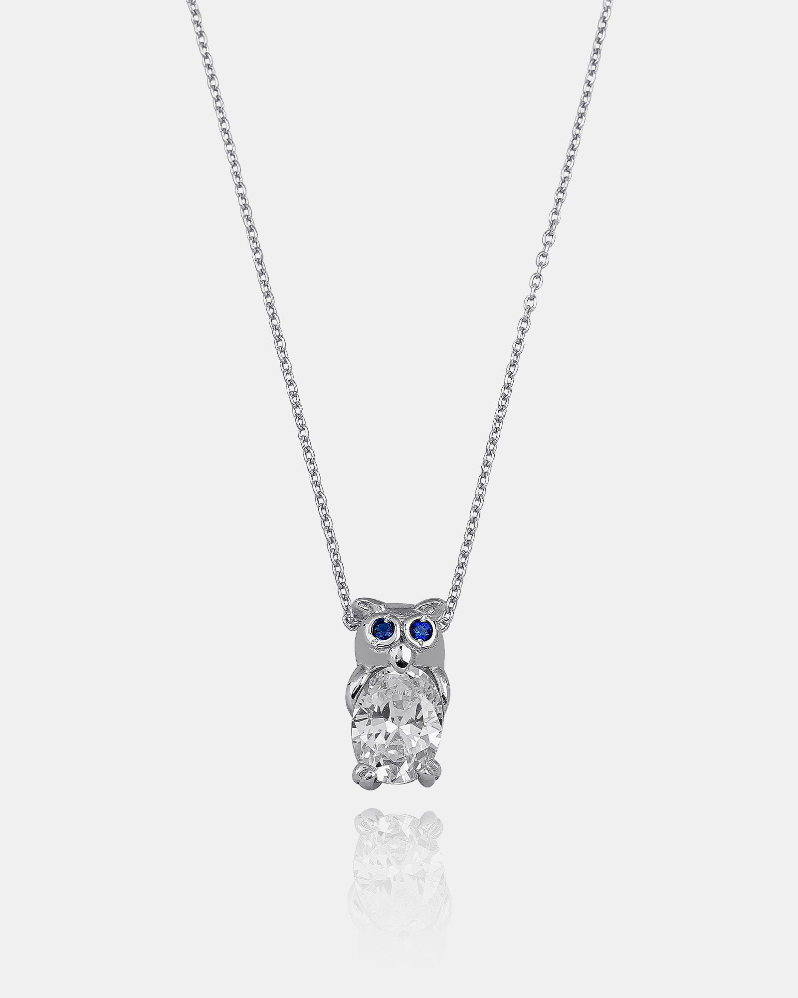 Sapphire Eyes Owl Pendant Necklace - Sterling Silver