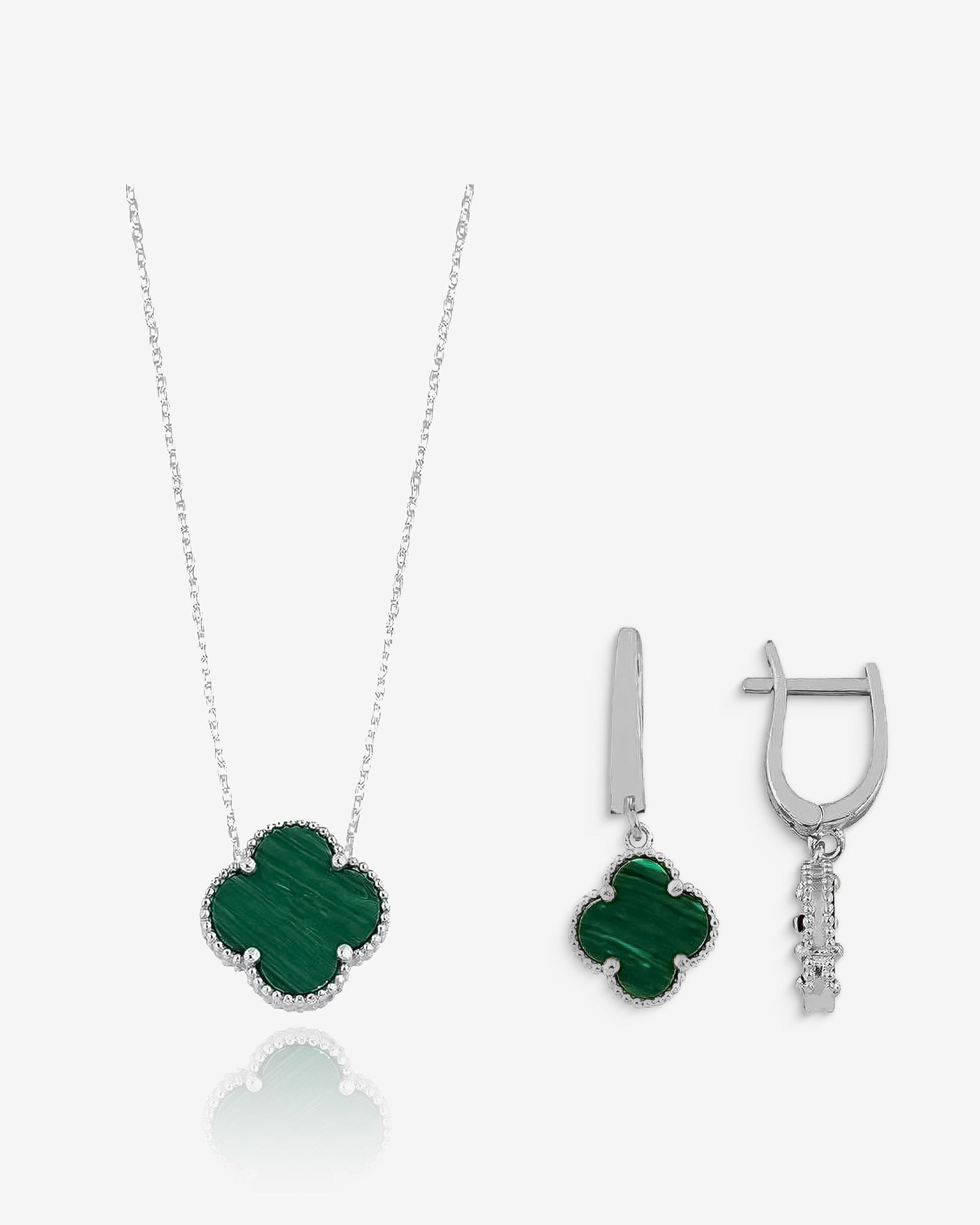 Black Clover Necklace & Earrings Set - Sterling Silver